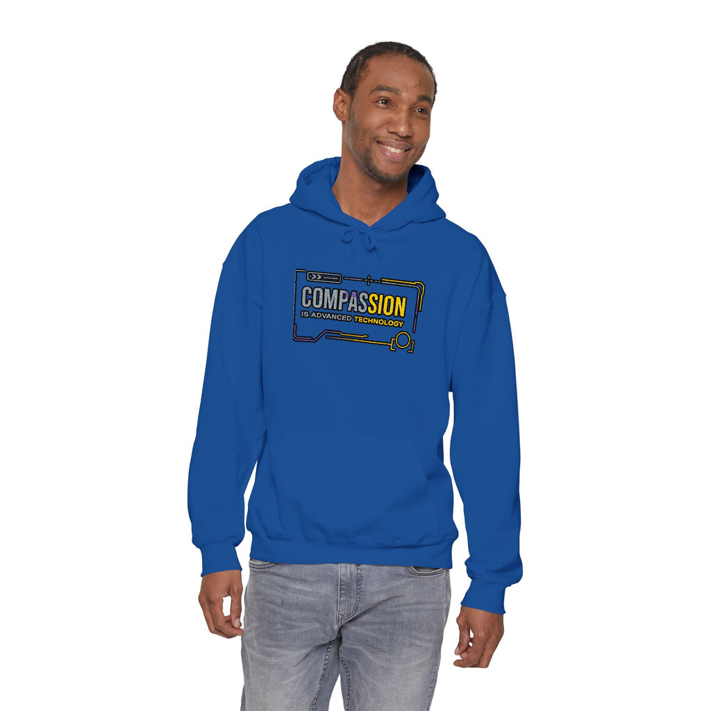 Compassion Is Advanced Technology Hoodie | Embroidered Futurist Pullover - Mutantur Labs LLC