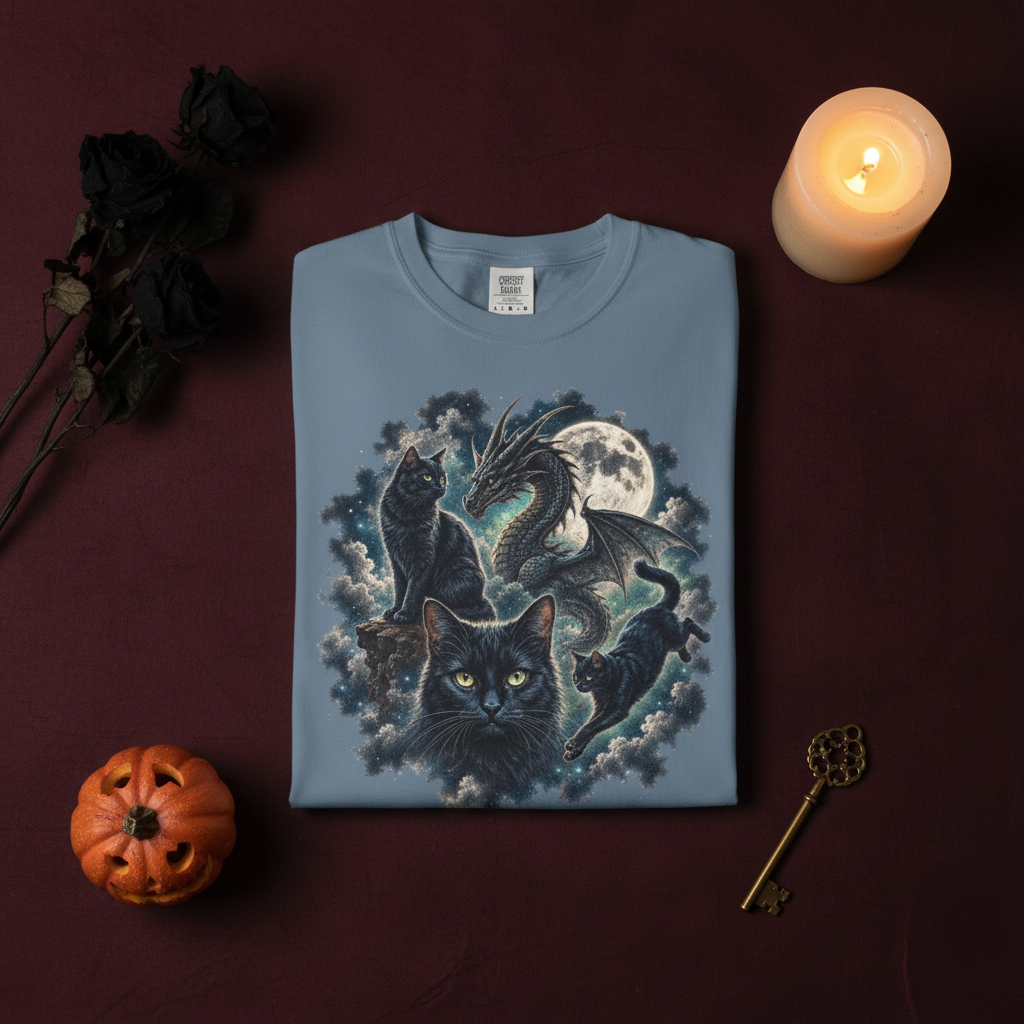 Mystic Moon Black Cat Midnight Dragon & Black Cat Comfort Colors Graphic Tee