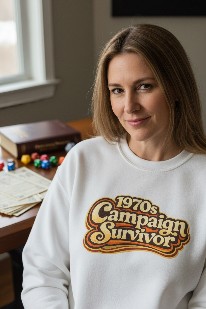 1970's Campaign Survivor Sweatshirt — Funny Tabletop RPG Crewneck for Gamers - Mutantur Labs LLC