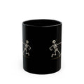 Running Skeleton & Dog Black Mug — Funny Halloween Coffee Cup (11oz)