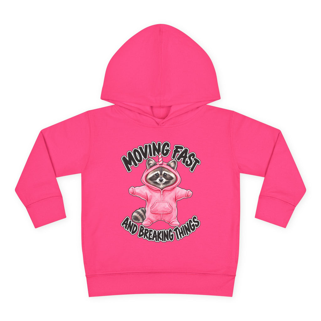 Toddler Hoodie — "Moving Fast and Breaking Things" Pink Raccoon Pullover