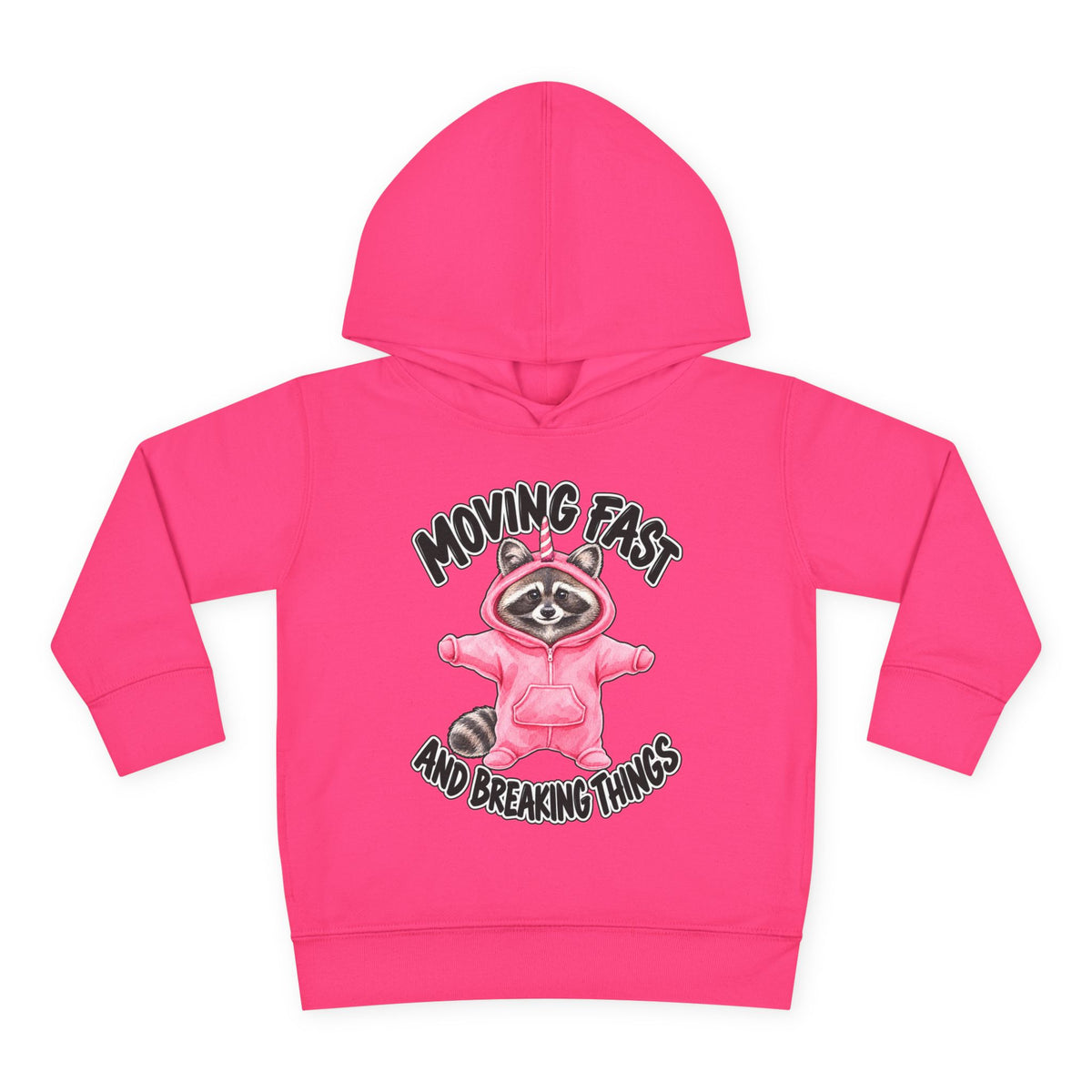 Toddler Hoodie — "Moving Fast and Breaking Things" Pink Raccoon Pullover
