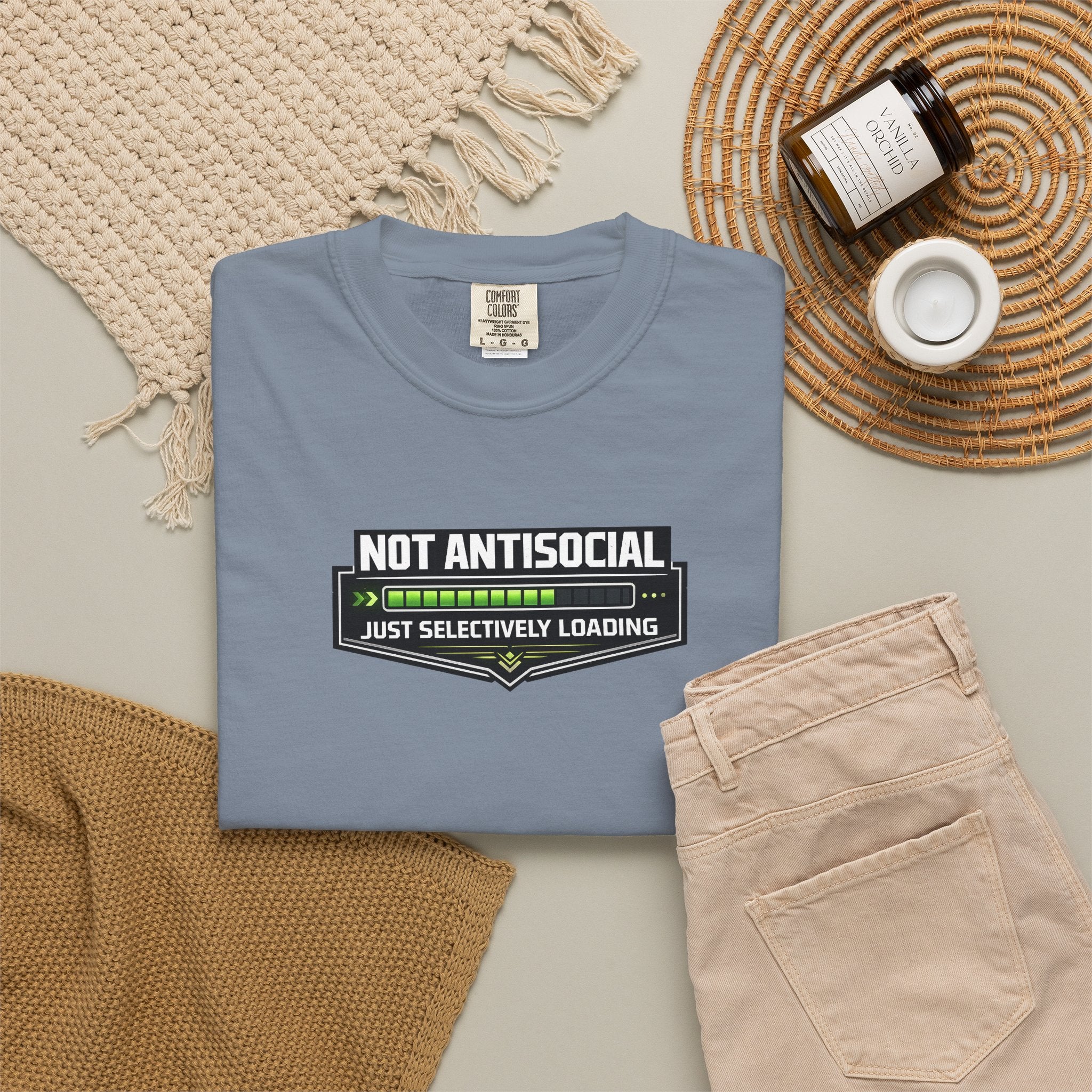Not Antisocial T-Shirt — "Just Selectively Loading" Graphic Comfort Colors Tee
