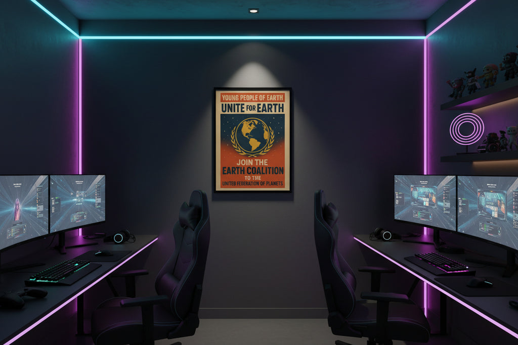 Vintage Earth Coalition Poster – Retro Sci-Fi Wall Art Gift for Space Fans - Mutantur Labs LLC