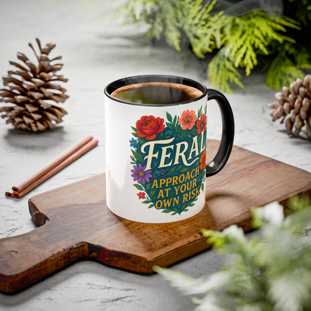 Feral Approach at Your Own Risk Mug — Floral Illustration Ceramic Coffee Cup - Mutantur Labs LLC