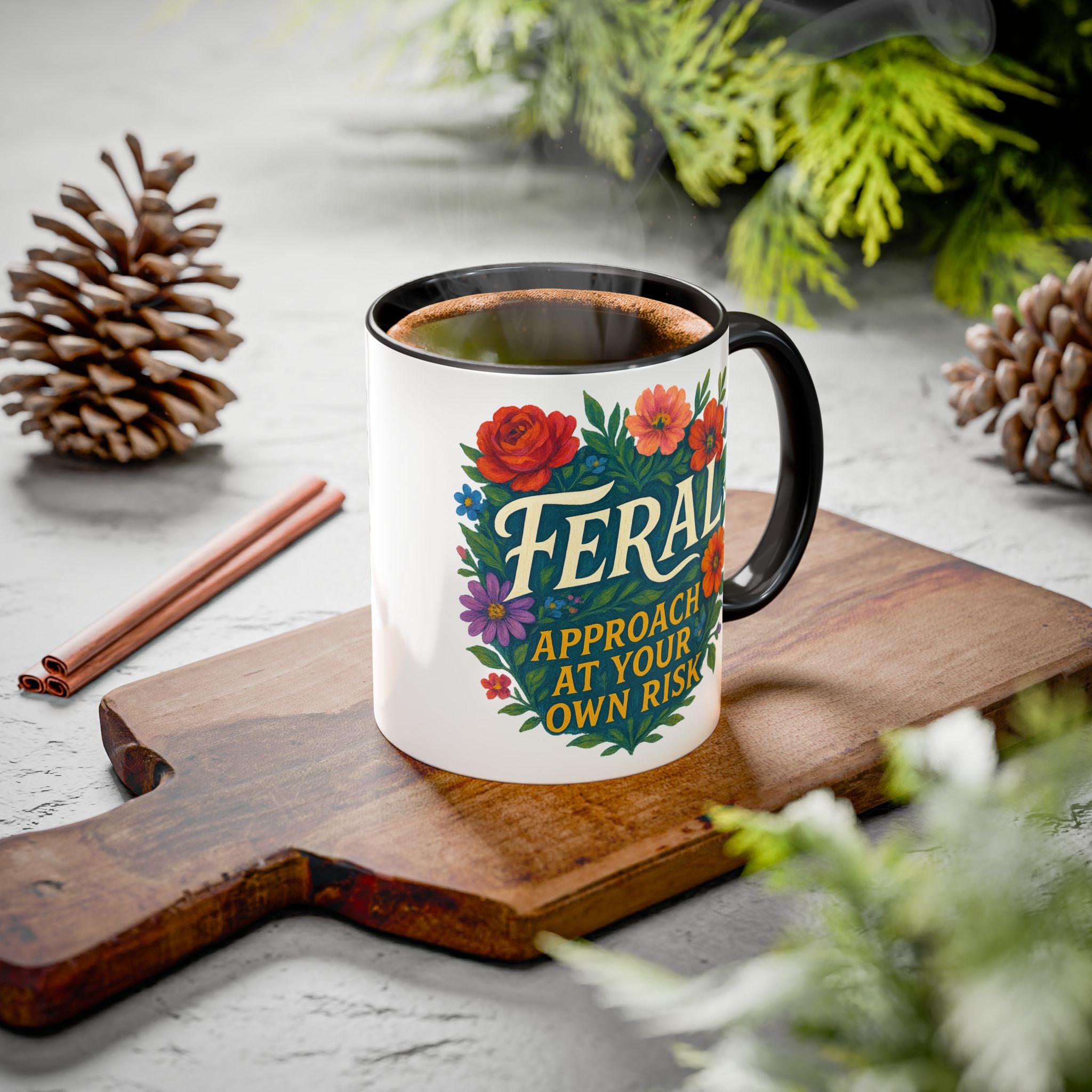 Feral Approach at Your Own Risk Mug — Floral Illustration Ceramic Coffee Cup - Mutantur Labs LLC