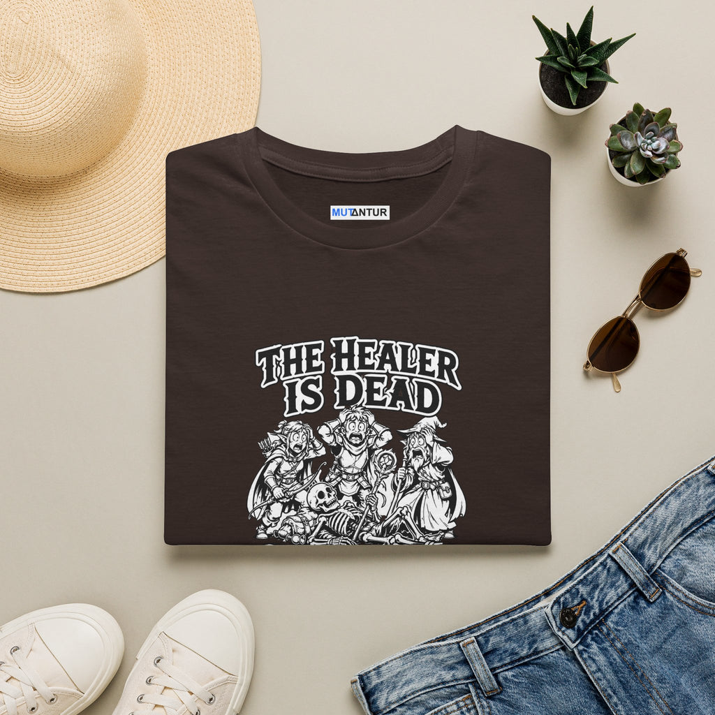T-Shirt — "The Healer Is Dead" RPG Party Tee (Good Luck Everyone)