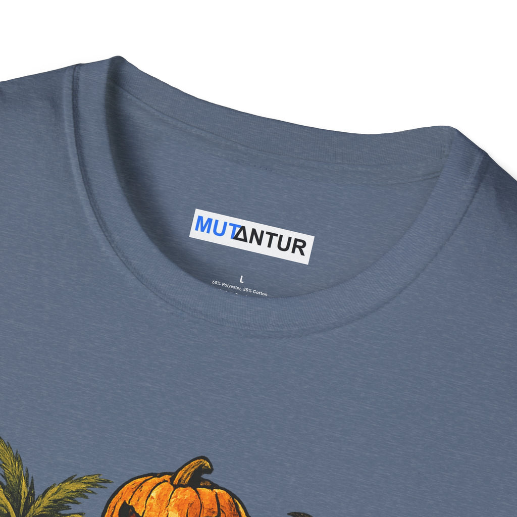 Summerween Beach Robot T-Shirt — Pumpkin-Head Robot Surfing Sunset Tee - Mutantur Labs LLC