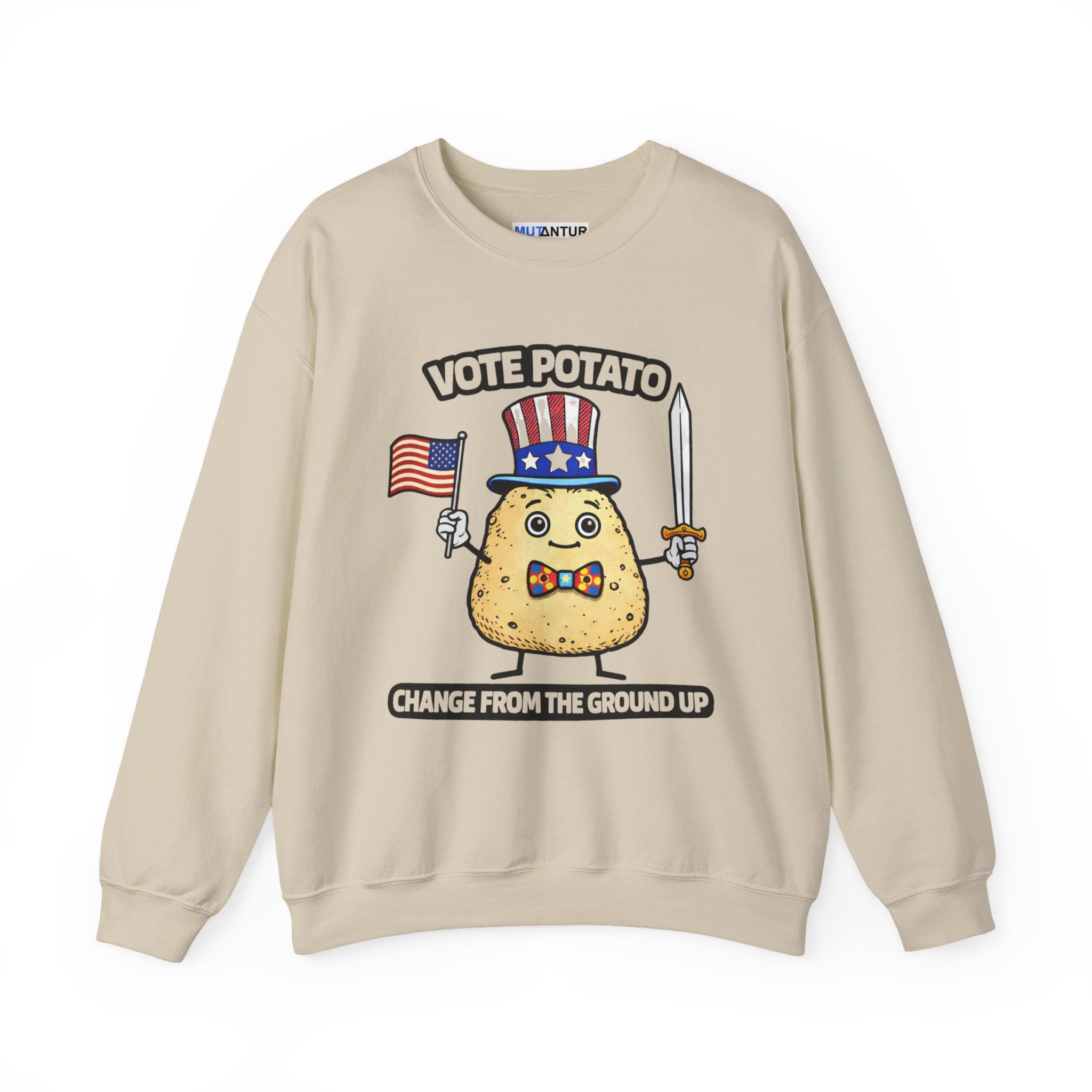 Vote Potato cartoon politician Crewneck Sweatshirt | Change From The Ground Up - Mutantur Labs LLC
