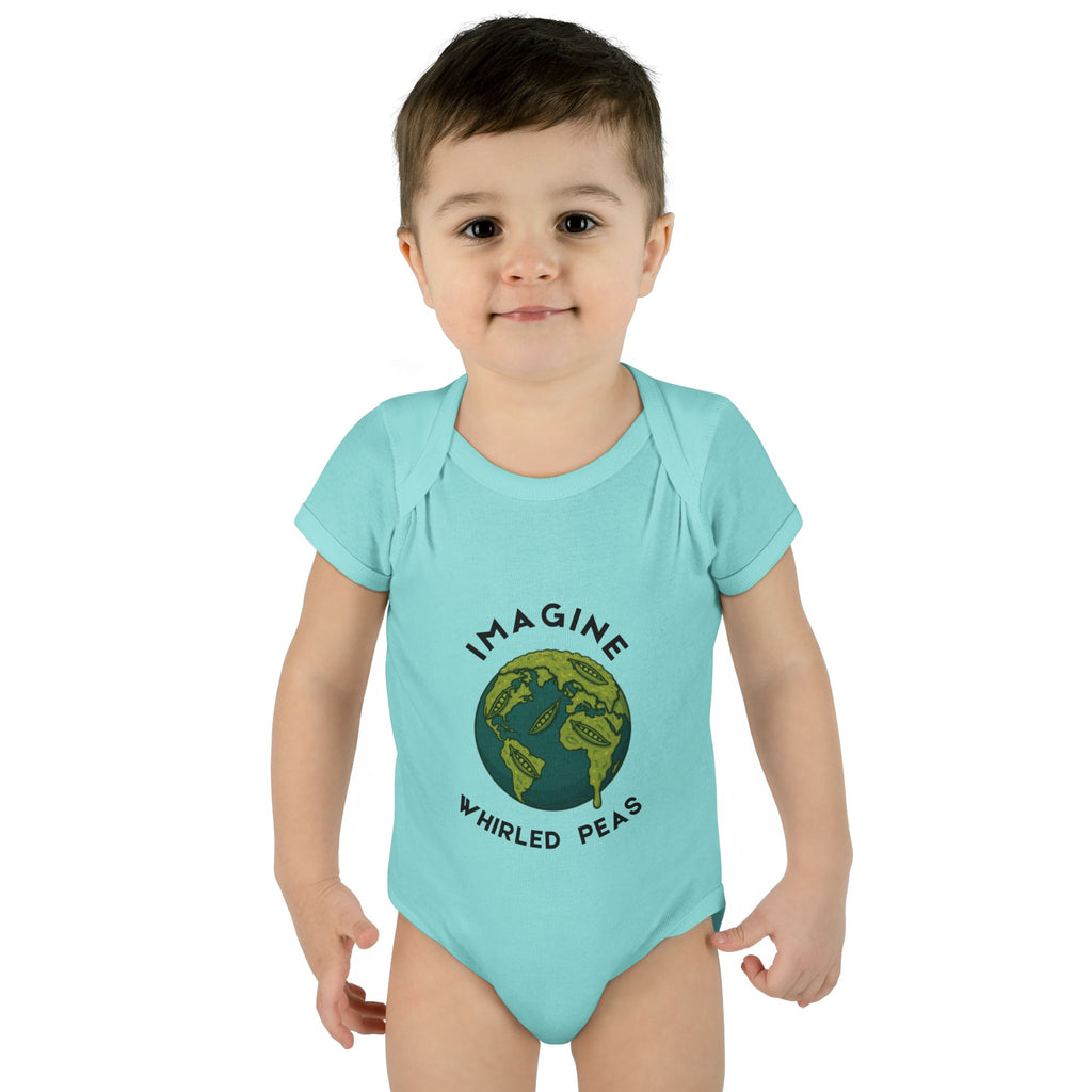 Imagine Whirled Peas Baby Onesie | Whimsical Pun Bodysuit for Babies - Mutantur Labs LLC