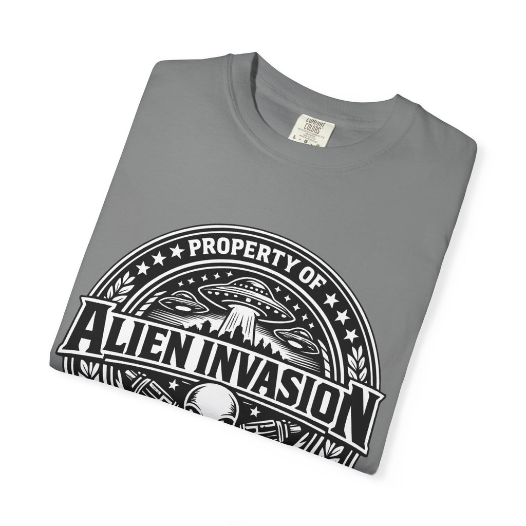 Alien Invasion Ground Crew T-Shirt | UFO Badge Graphic, Comfort Colors tee - Mutantur Labs LLC