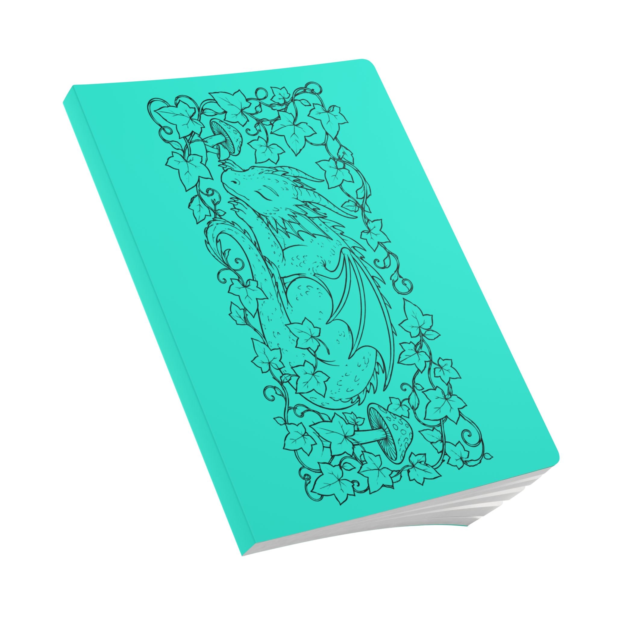 Dragon & Ivy Softcover Journal — Hand-Drawn Sleeping Dragon Illustration