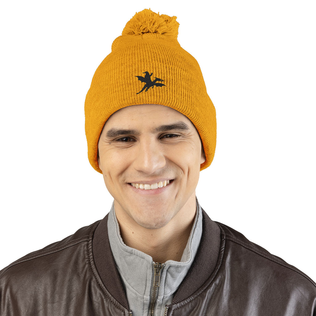 Santa on a Dragon Embroidered Pom-Pom Beanie | Knit Cap - Mutantur Labs LLC