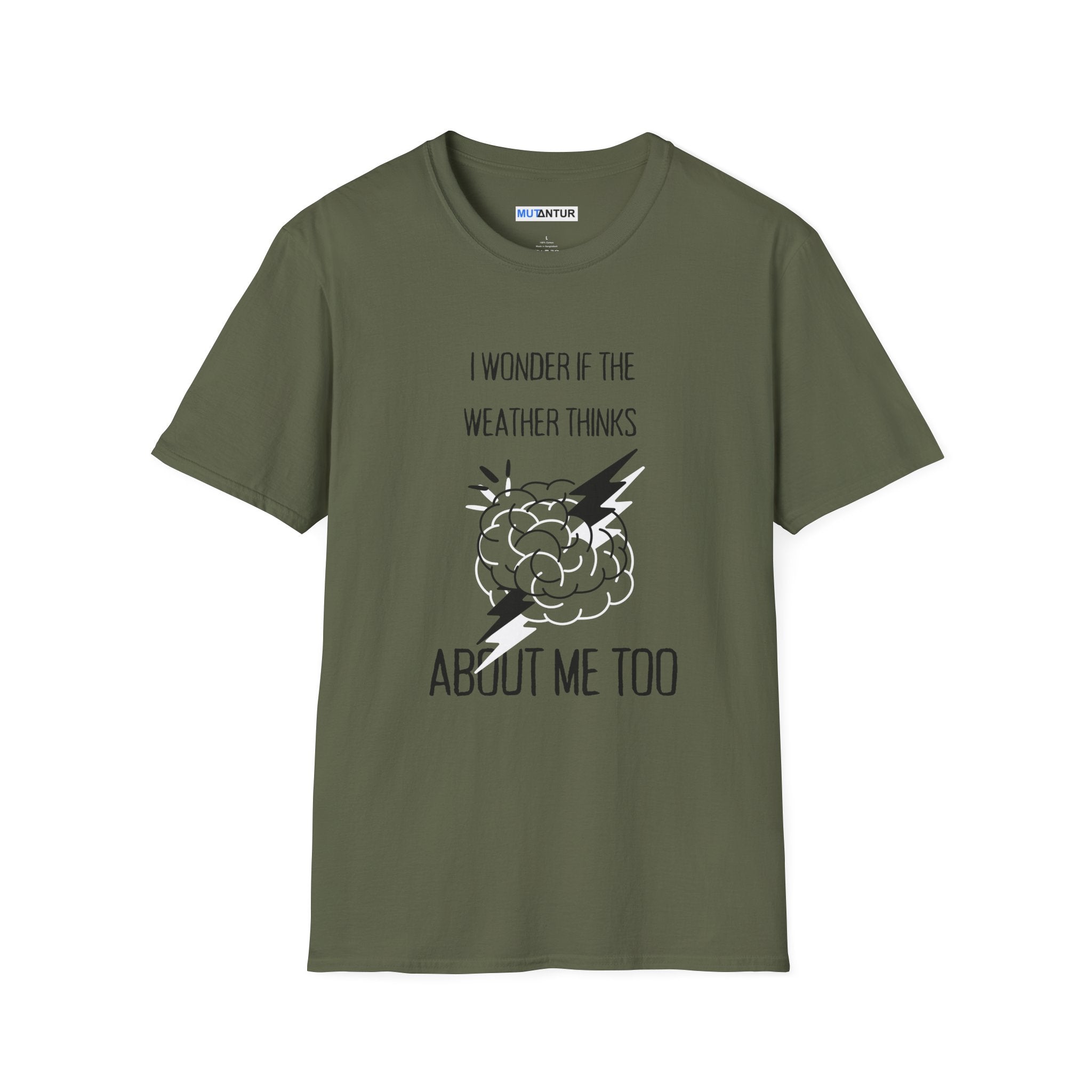 I Wonder If the Weather Thinks About Me Too T-Shirt | Funny Brain Lightning Graphic Tee - Mutantur Labs LLC