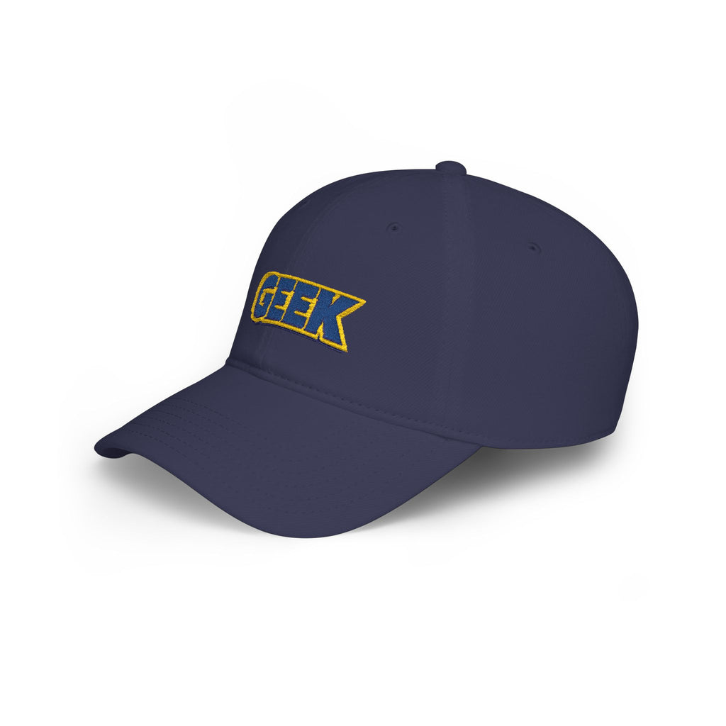 Geek Embroidered Low Profile Baseball Cap — Retro Blue & Gold Logo Hat - Mutantur Labs LLC