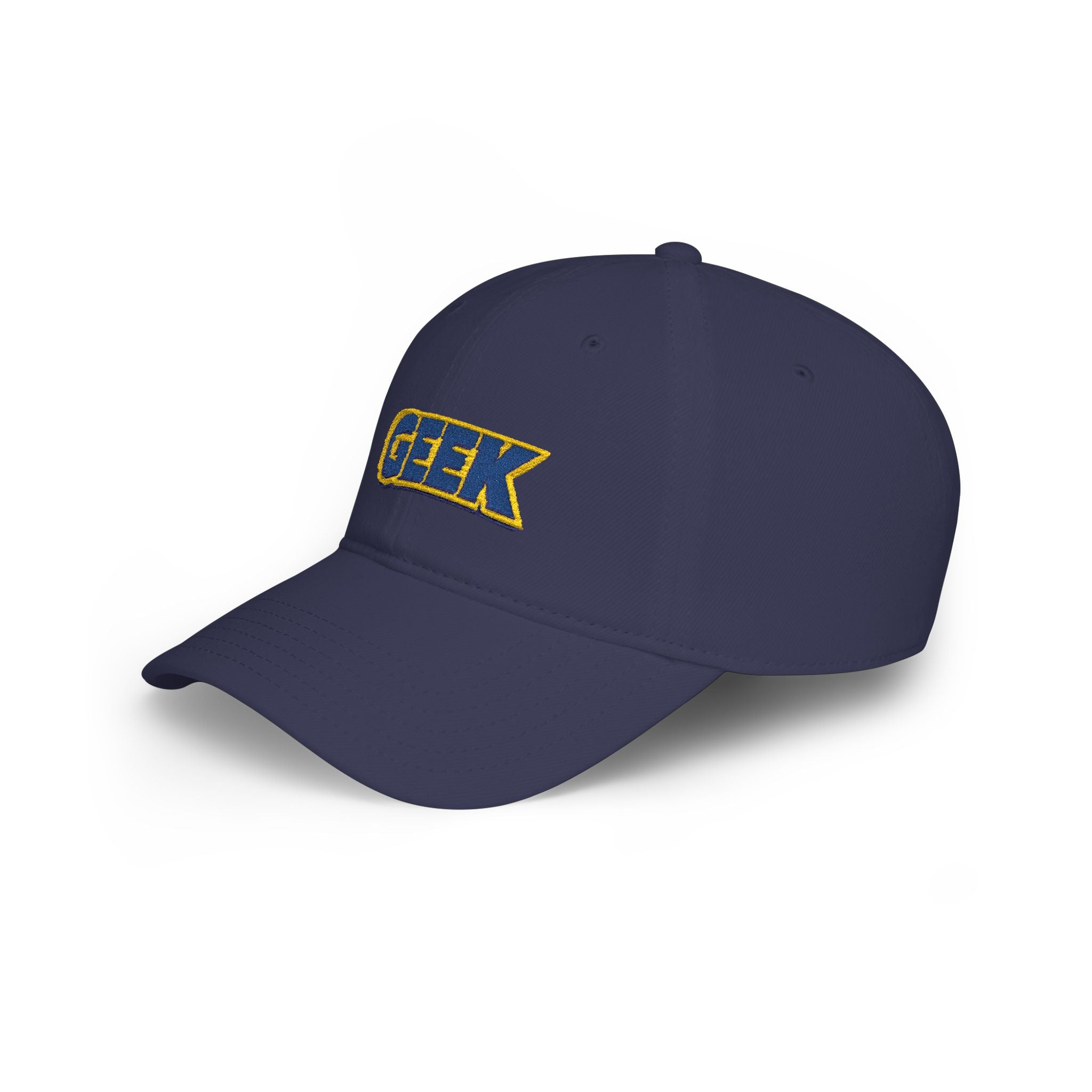 Geek Embroidered Low Profile Baseball Cap — Retro Blue & Gold Logo Hat - Mutantur Labs LLC