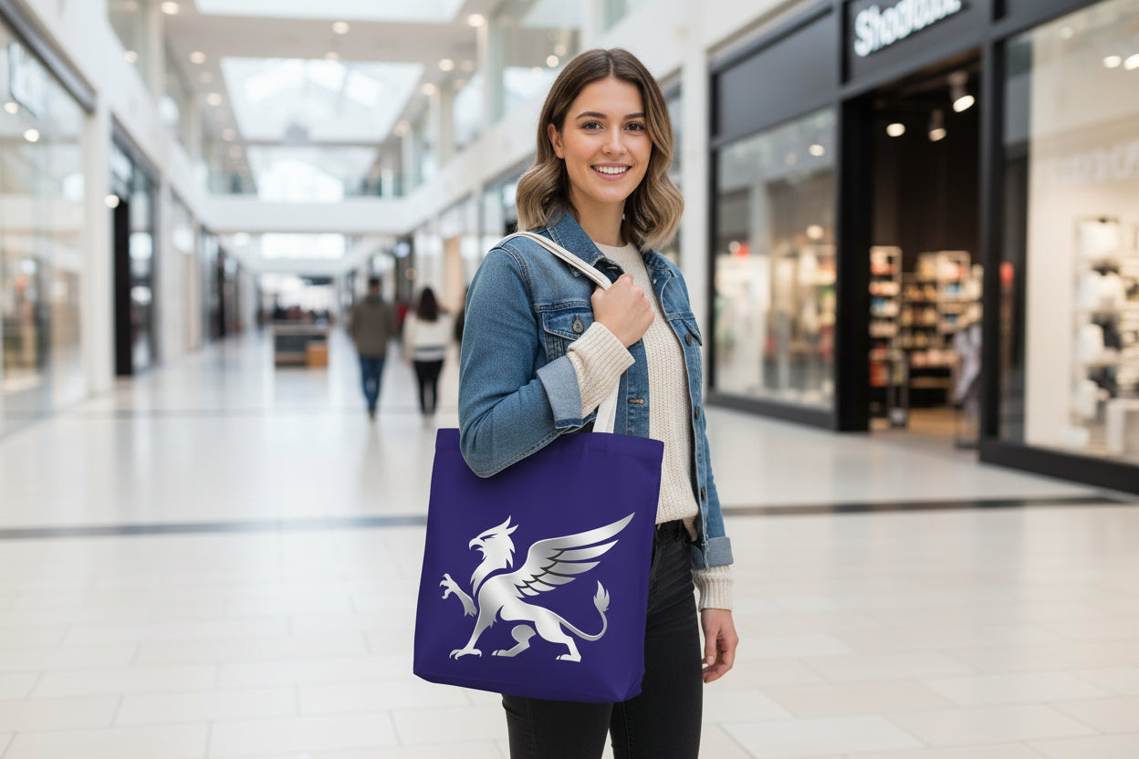 Griffin Tote Bag, blue Mythical Crest Bag, Fantasy Mythology Market Tote - Mutantur Labs LLC