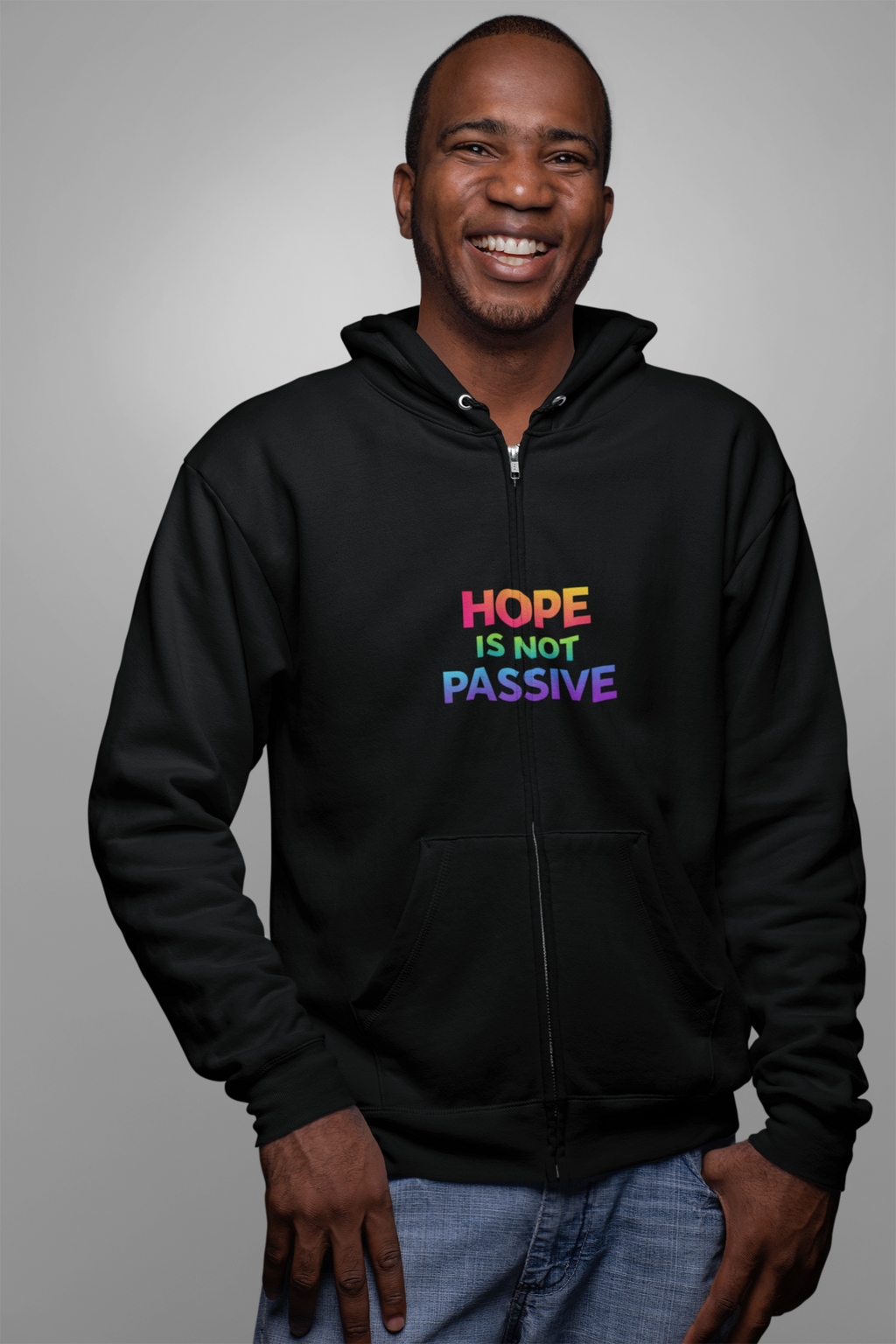 Hope Is Not Passive Hoodie | Rainbow Statement Graphic Pullover - Mutantur Labs LLC