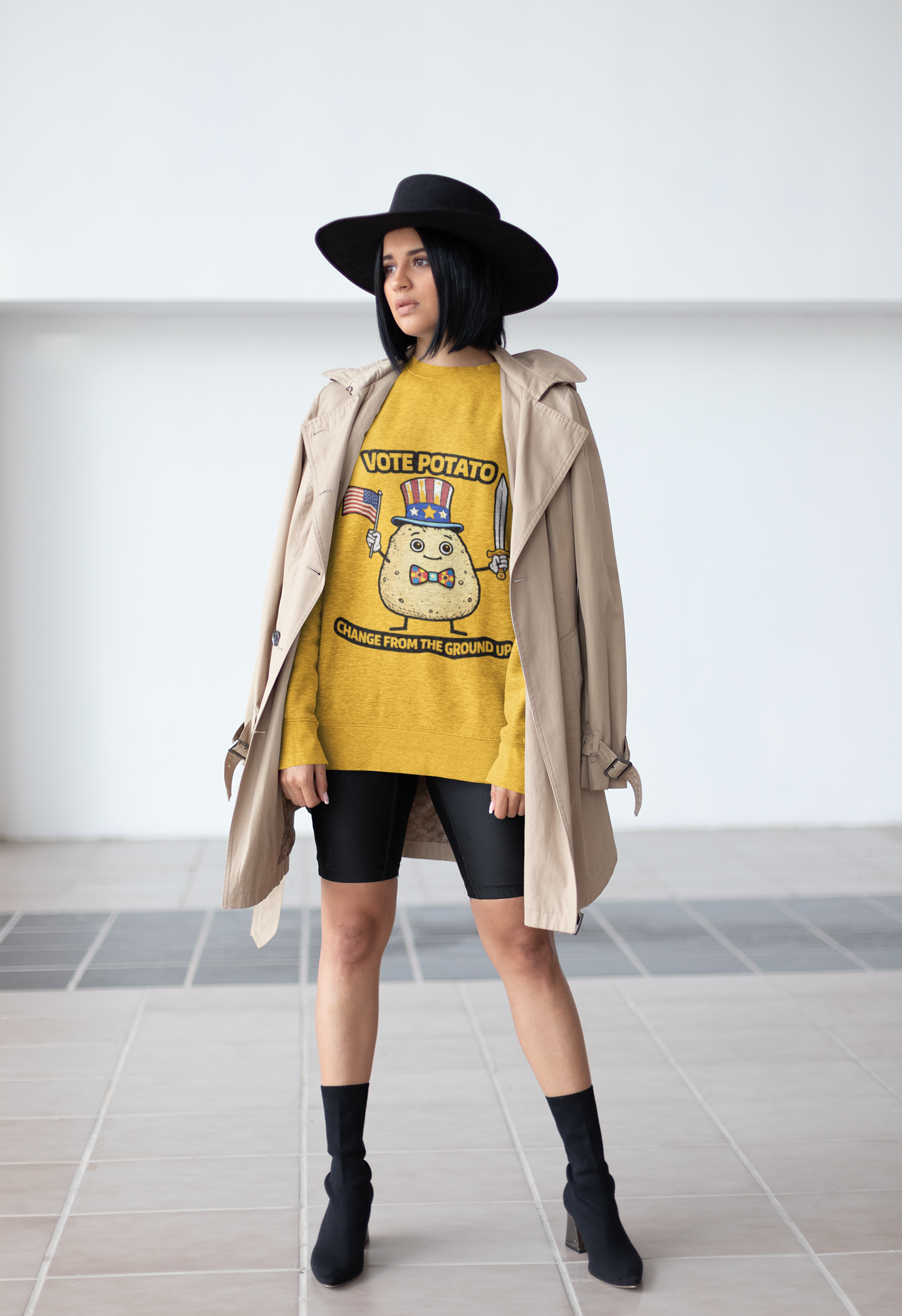 Vote Potato cartoon politician Crewneck Sweatshirt | Change From The Ground Up - Mutantur Labs LLC
