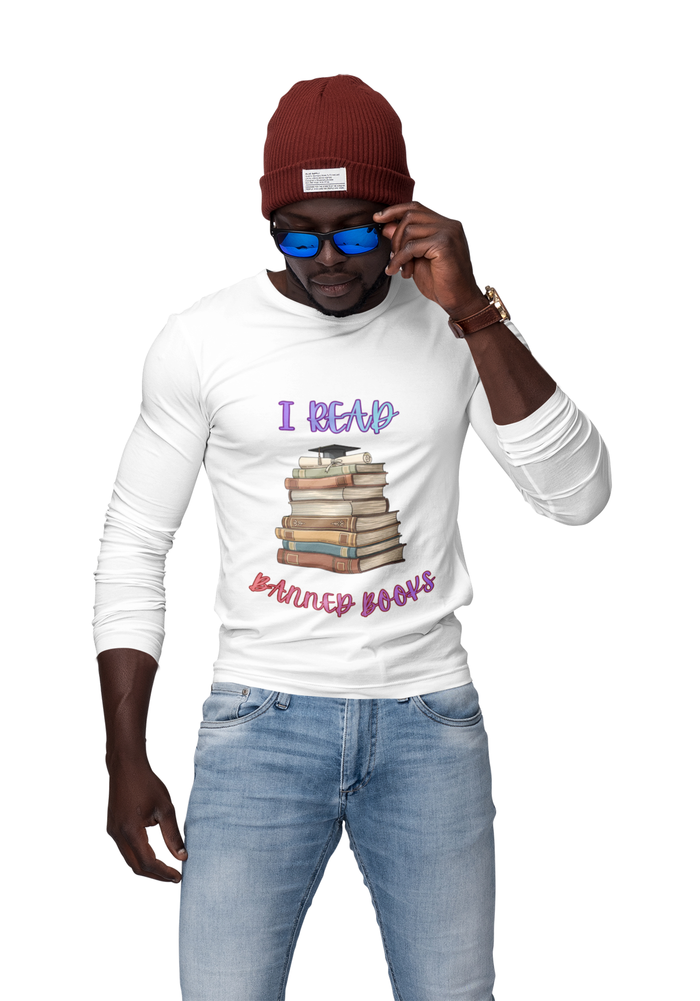 I Read Banned Books Long Sleeve Shirt | Stack of Books Reader Graphic Tee - Mutantur Labs LLC
