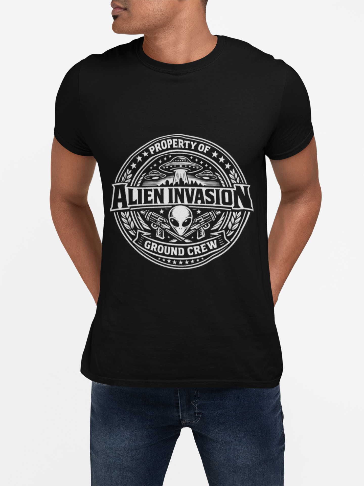 Alien Invasion Ground Crew T-Shirt | UFO Badge Graphic, Comfort Colors tee - Mutantur Labs LLC