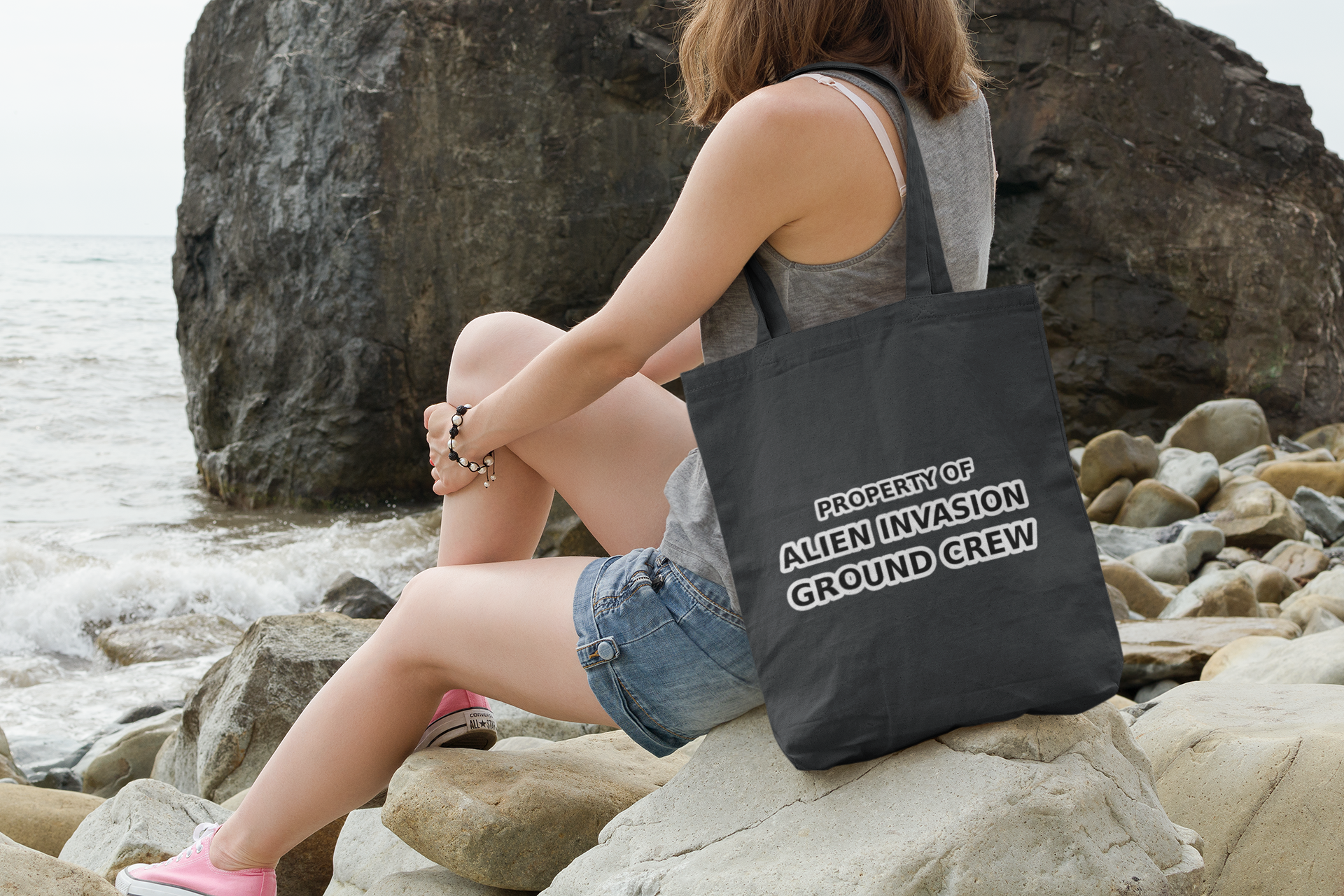Property of Alien Invasion Ground Crew funny Organic Canvas Tote Bag - Mutantur Labs LLC