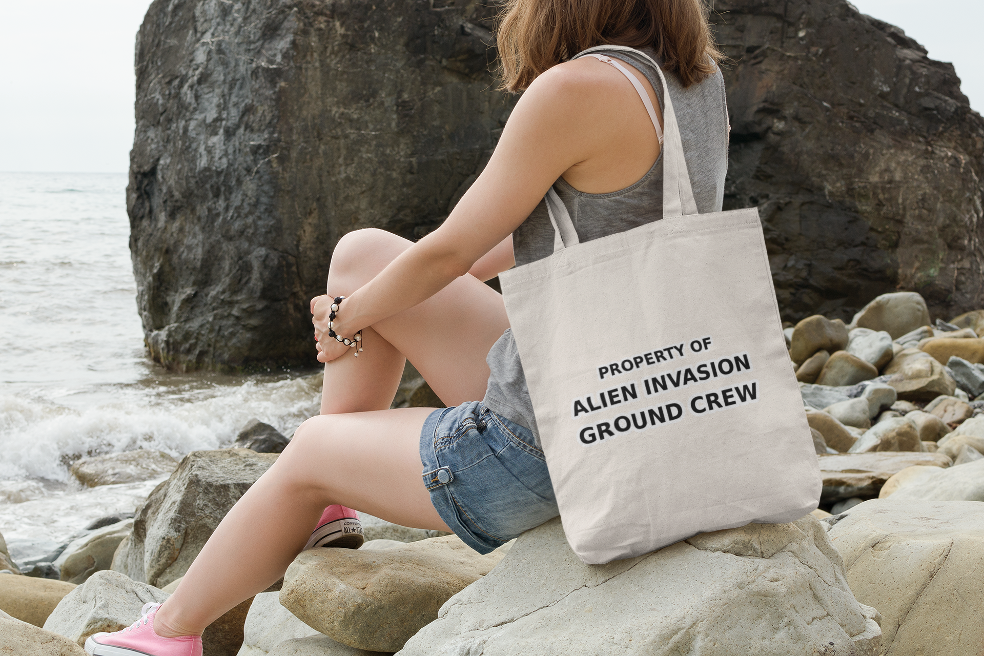 Property of Alien Invasion Ground Crew funny Organic Canvas Tote Bag - Mutantur Labs LLC