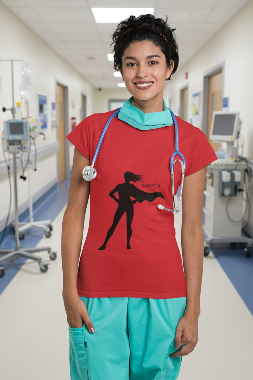 Bad Ass Superhero Silhouette Tee | Woman Cape Silhouette T-Shirt - Mutantur Labs LLC