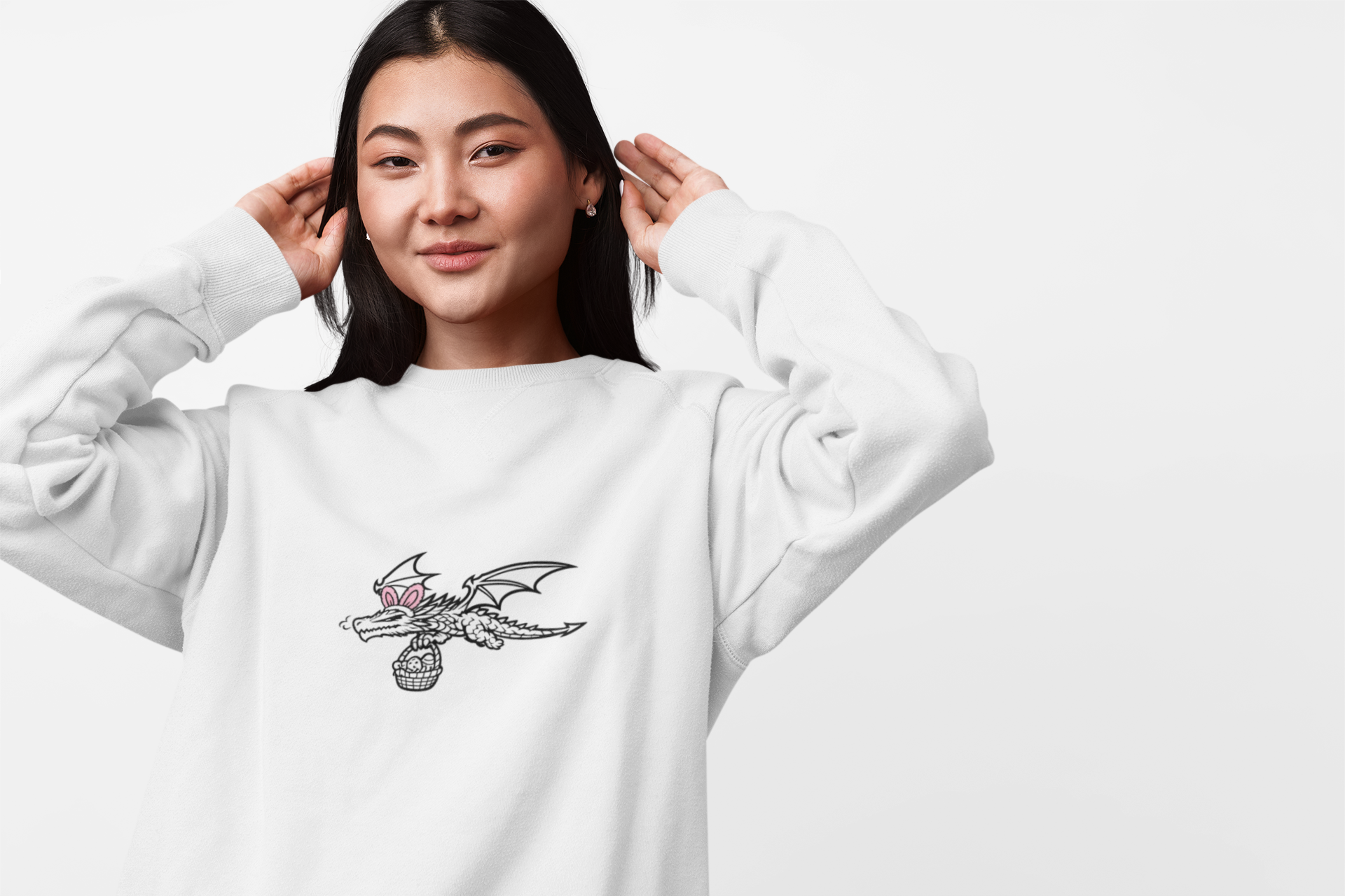 Easter Dragon Holding Easter Basket Crewneck Sweatshirt - Mutantur Labs LLC