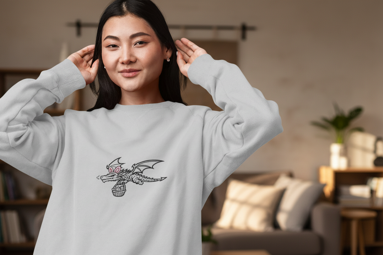 Easter Dragon Holding Easter Basket Crewneck Sweatshirt - Mutantur Labs LLC