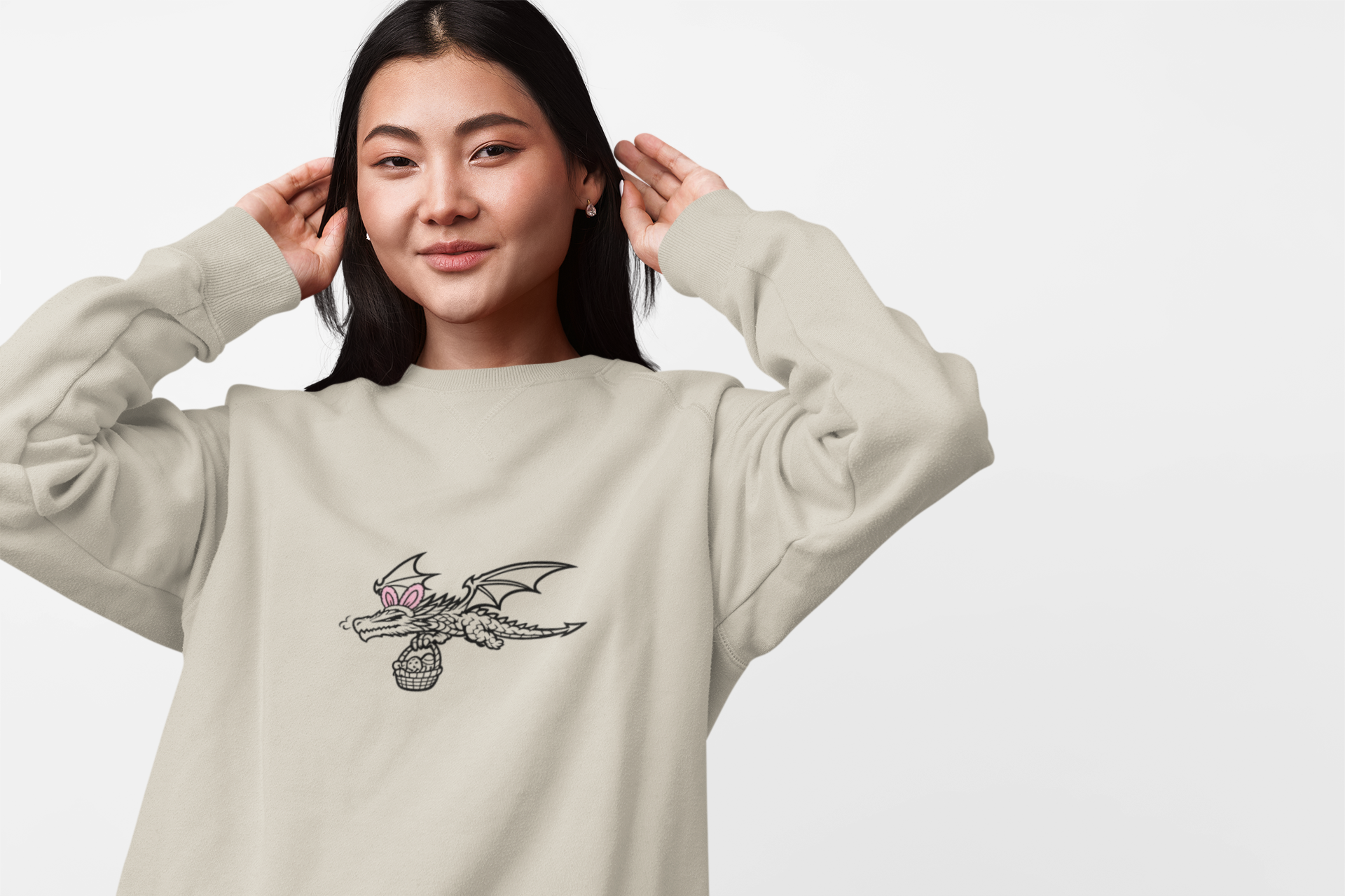Easter Dragon Holding Easter Basket Crewneck Sweatshirt - Mutantur Labs LLC