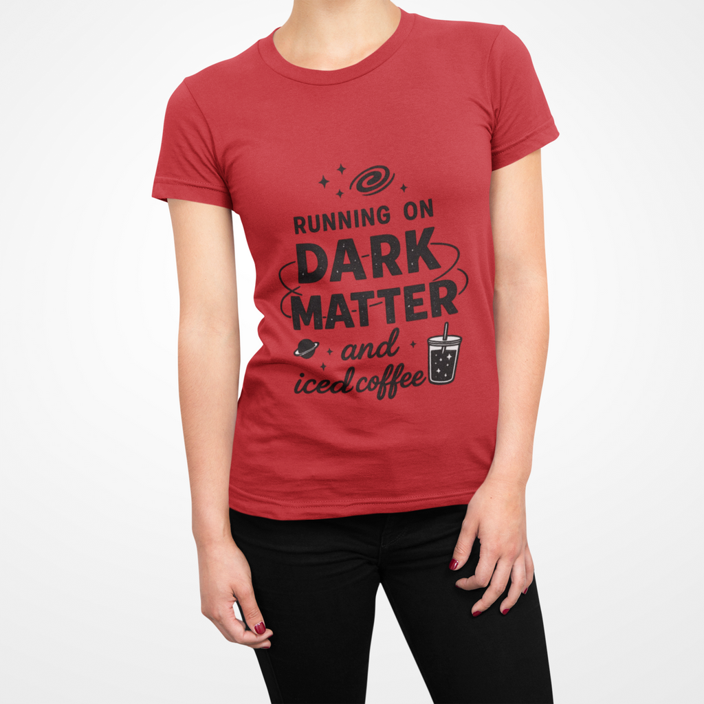 Running on Dark Matter and Iced Coffee T-Shirt | Funny Science Coffee Tee - Mutantur Labs LLC