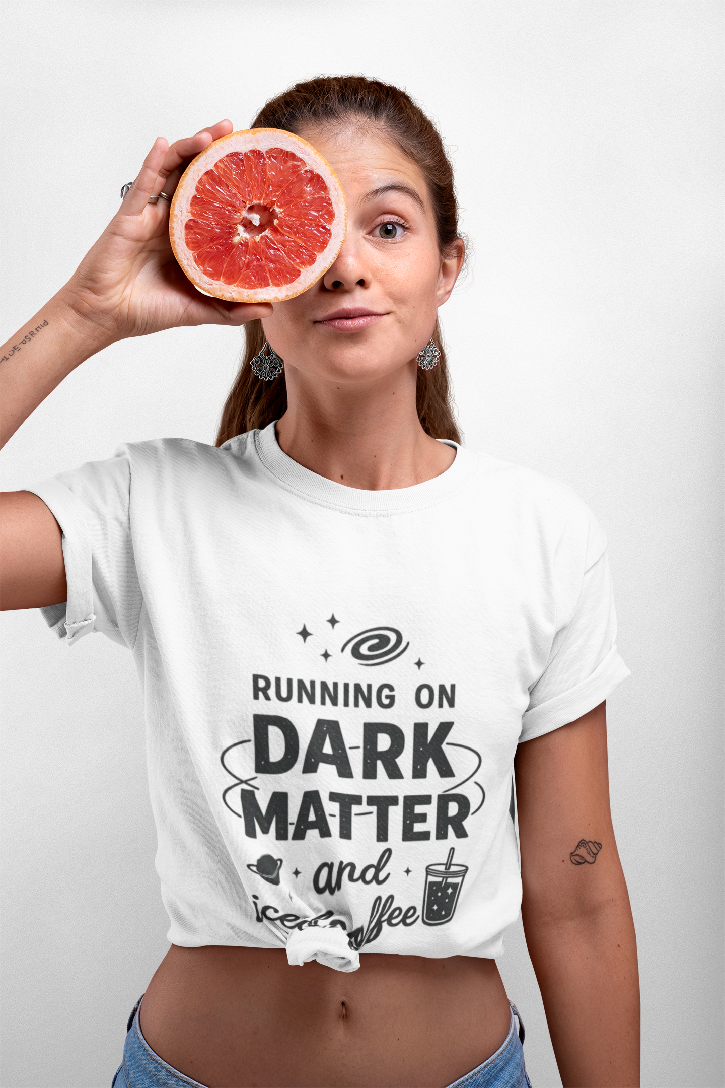 Running on Dark Matter and Iced Coffee T-Shirt | Funny Science Coffee Tee - Mutantur Labs LLC