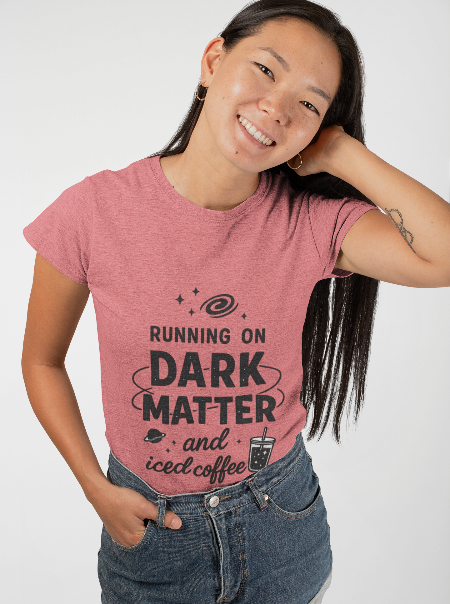 Running on Dark Matter and Iced Coffee T-Shirt | Funny Science Coffee Tee - Mutantur Labs LLC