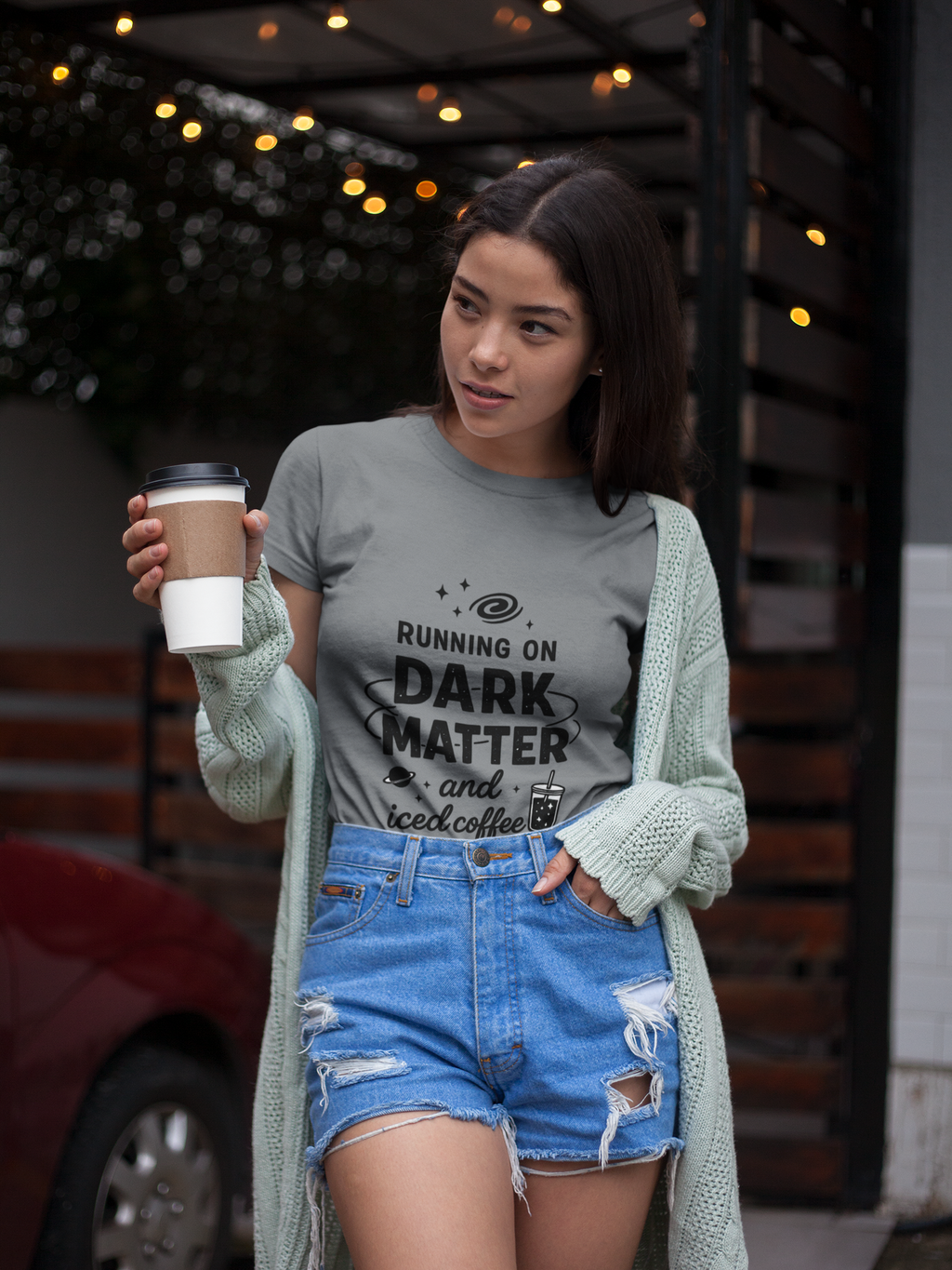 Running on Dark Matter and Iced Coffee T-Shirt | Funny Science Coffee Tee - Mutantur Labs LLC