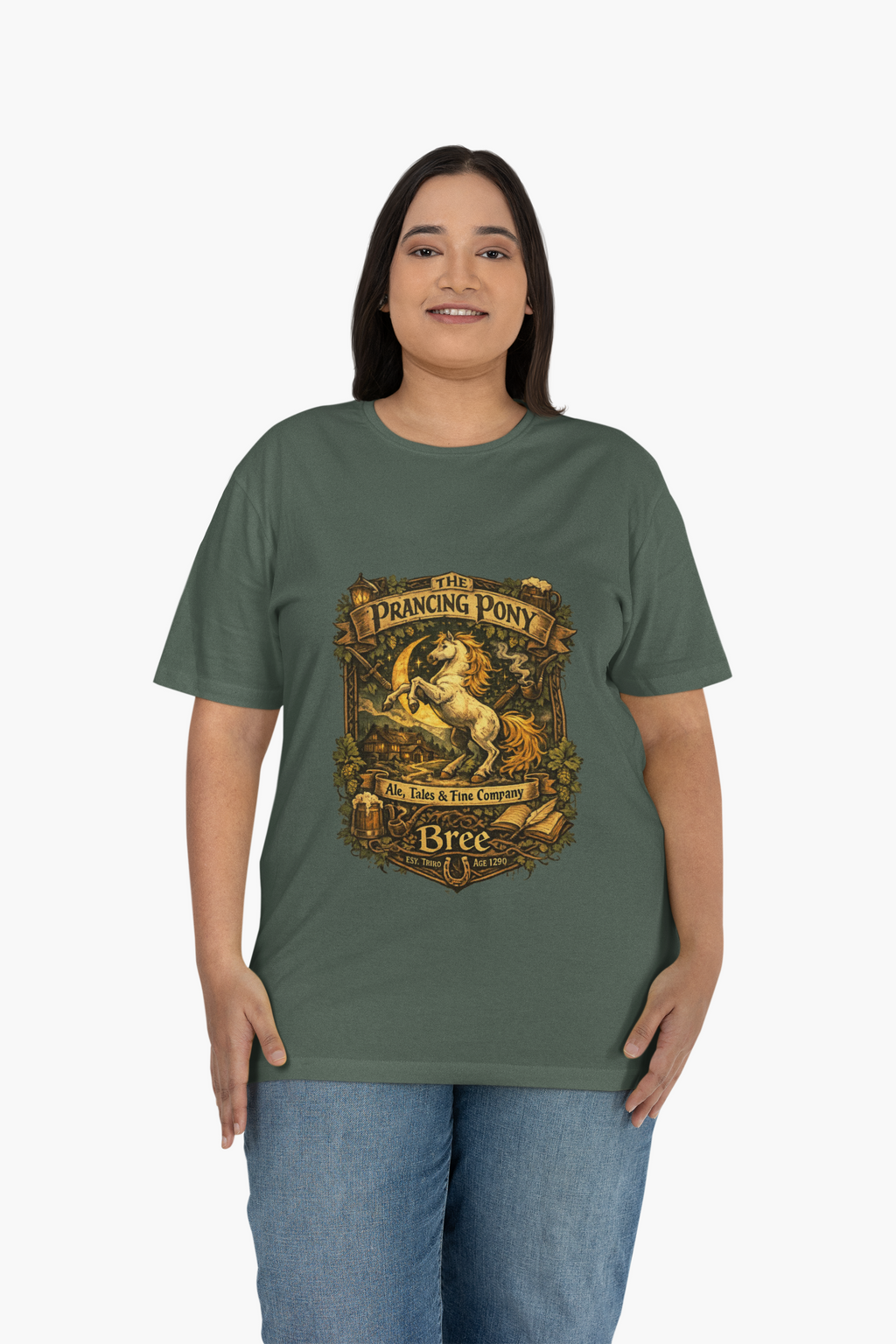 Prancing Pony Fantasy T-Shirt | Vintage Inn Heraldry Graphic Tee - Mutantur Labs LLC