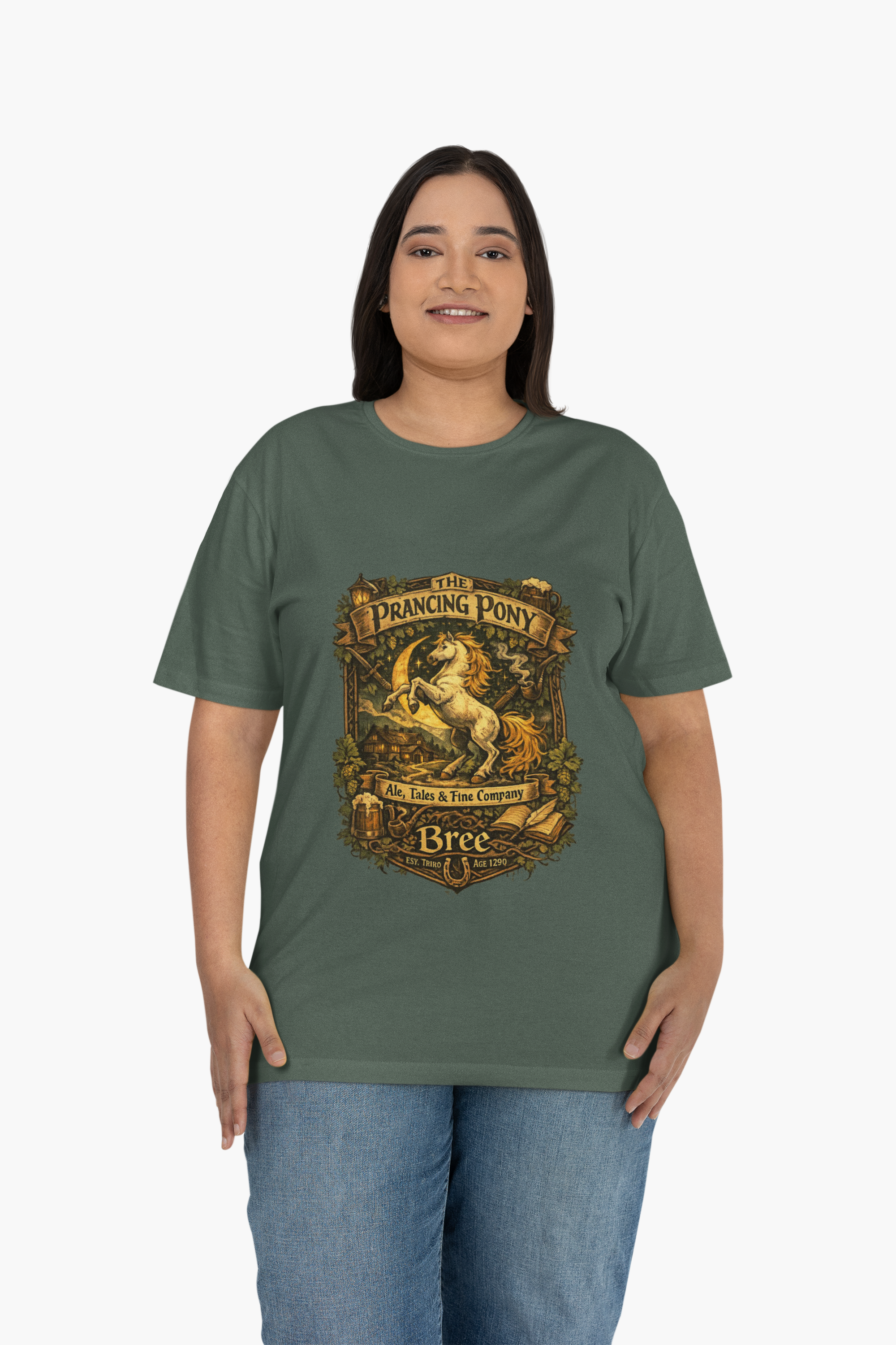 Prancing Pony Fantasy T-Shirt | Vintage Inn Heraldry Graphic Tee - Mutantur Labs LLC