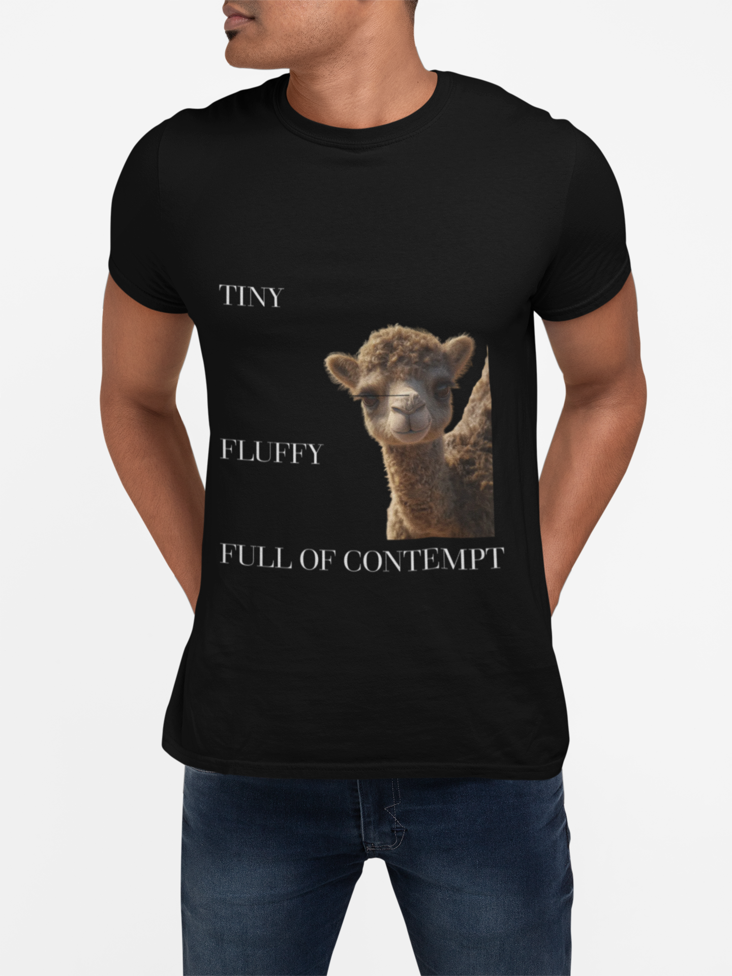 Tiny Fluffy Full of Contempt T-Shirt | Funny Baby Camel Graphic Tee - Mutantur Labs LLC