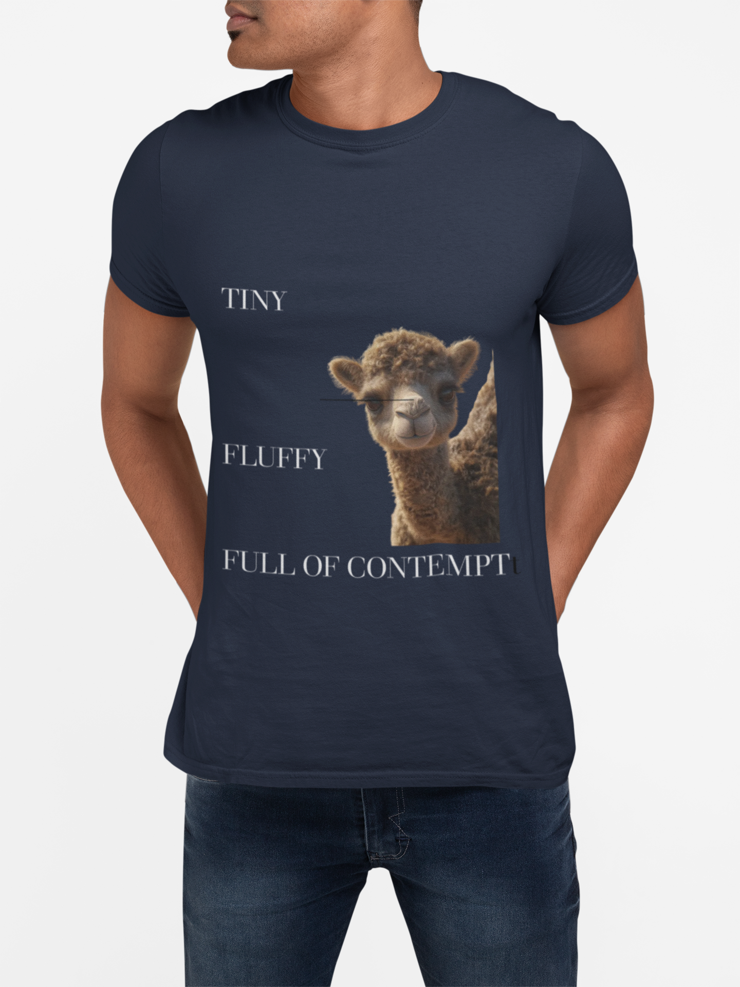 Tiny Fluffy Full of Contempt T-Shirt | Funny Baby Camel Graphic Tee - Mutantur Labs LLC