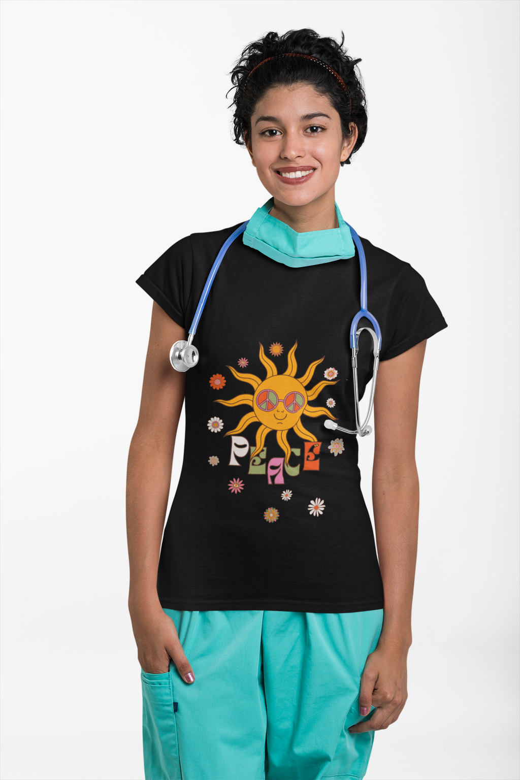 Retro Smiling Sun Peace T-Shirt | 70s Hippie Graphic Tee - Mutantur Labs LLC