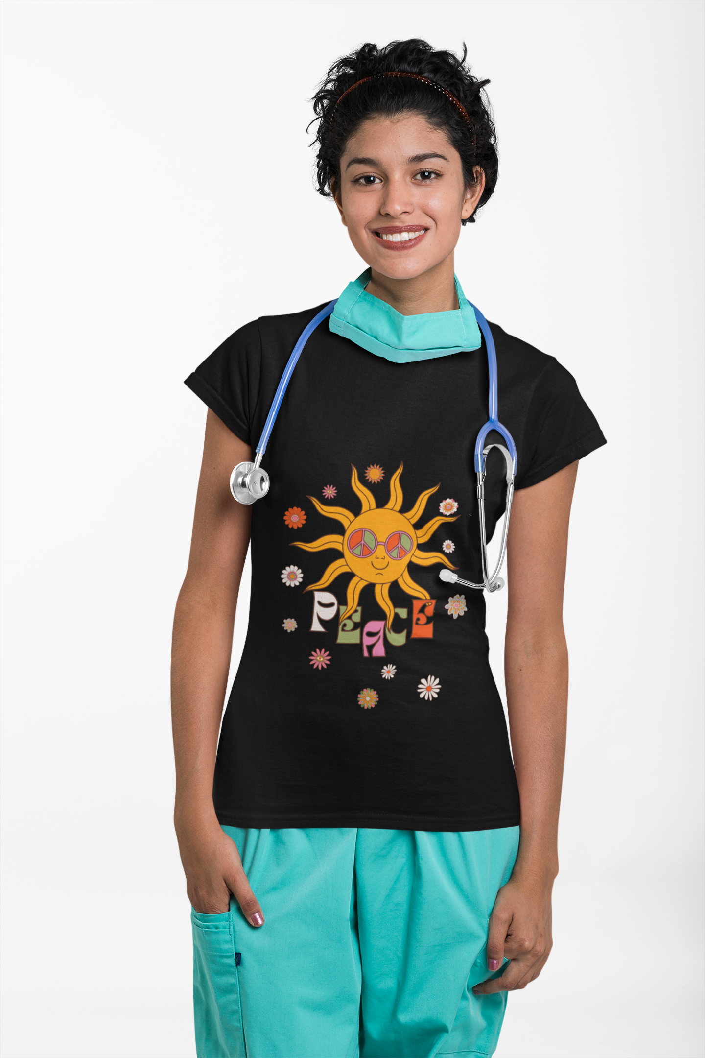 Retro Smiling Sun Peace T-Shirt | 70s Hippie Graphic Tee - Mutantur Labs LLC