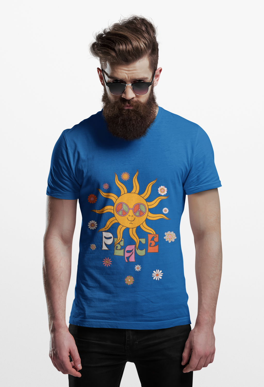 Retro Smiling Sun Peace T-Shirt | 70s Hippie Graphic Tee - Mutantur Labs LLC