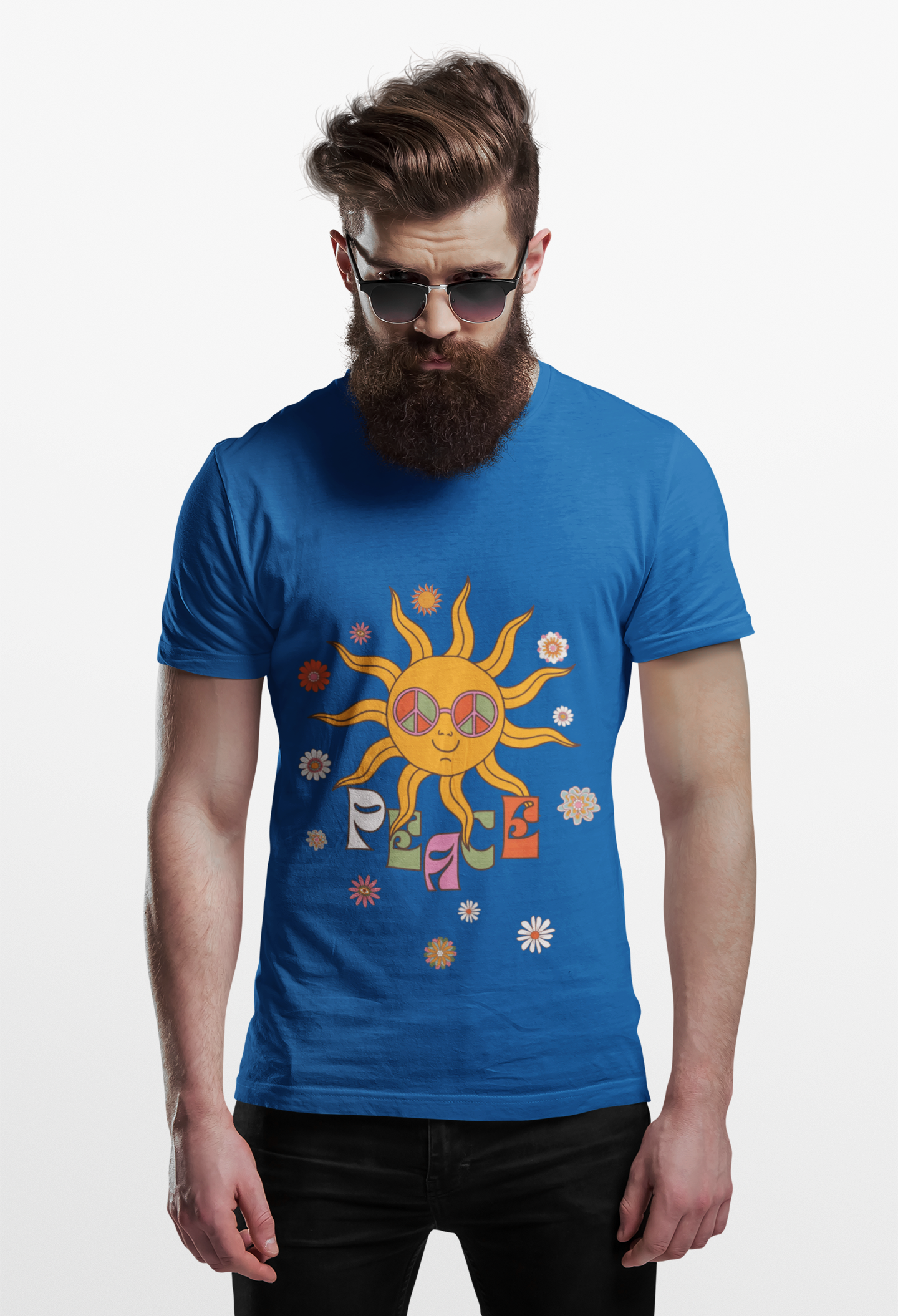 Retro Smiling Sun Peace T-Shirt | 70s Hippie Graphic Tee - Mutantur Labs LLC