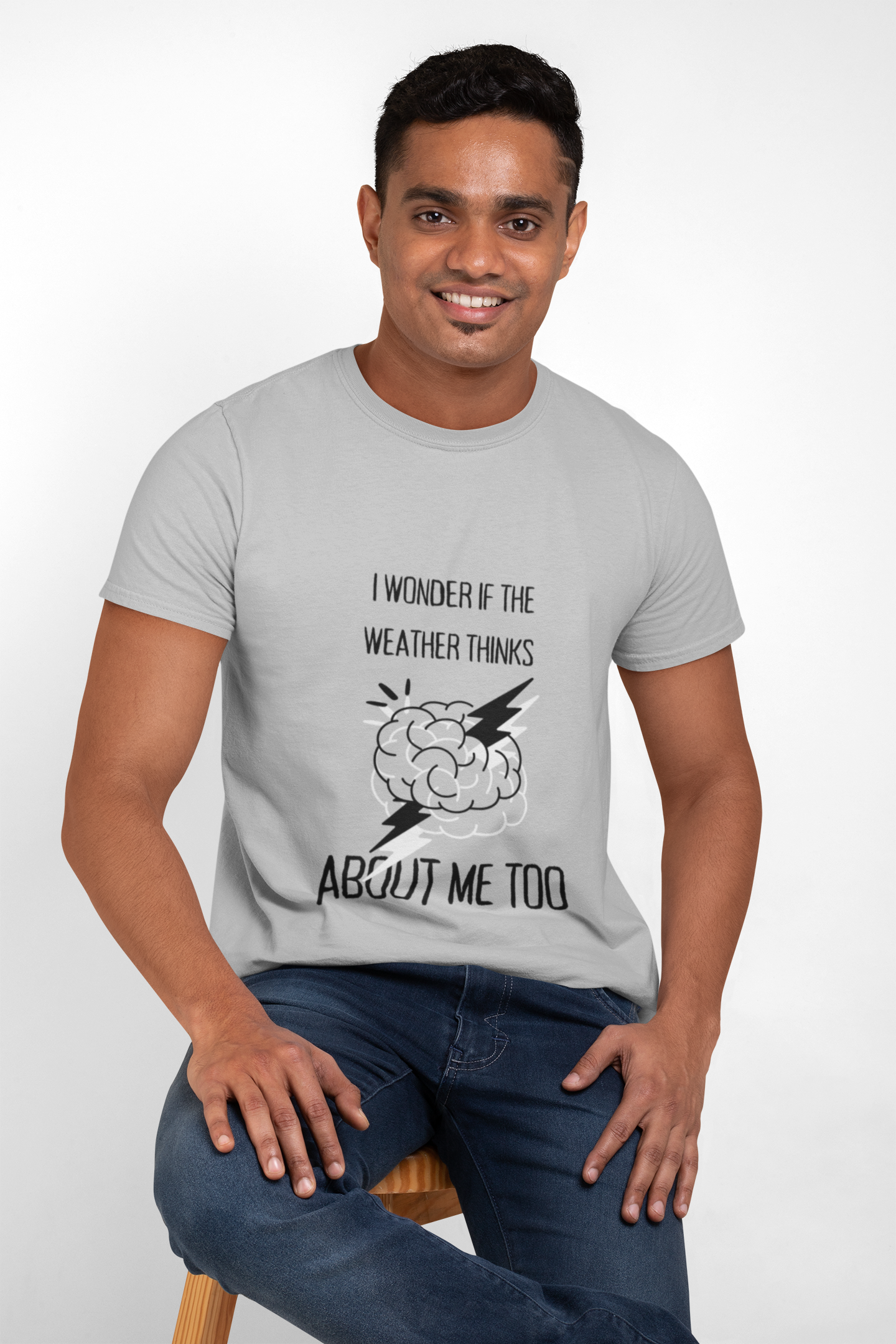 I Wonder If the Weather Thinks About Me Too T-Shirt | Funny Brain Lightning Graphic Tee - Mutantur Labs LLC
