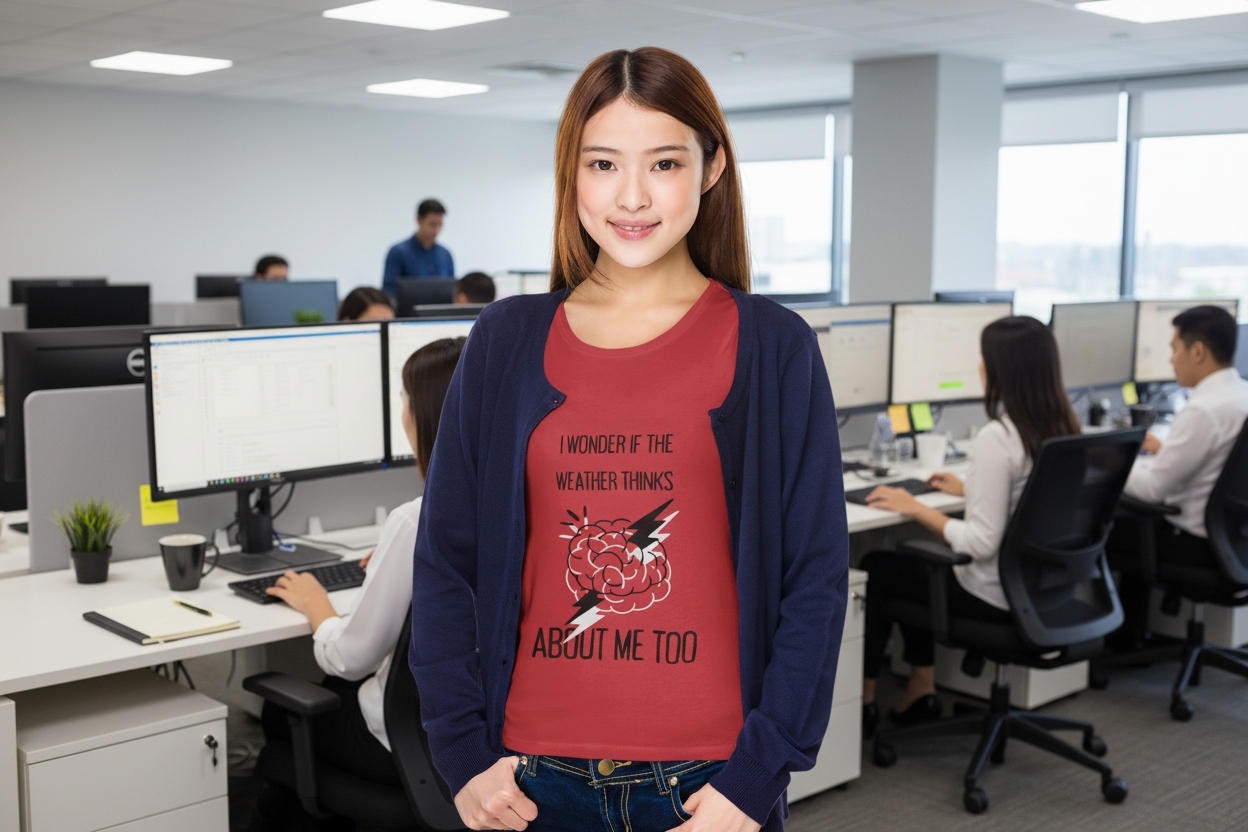 I Wonder If the Weather Thinks About Me Too T-Shirt | Funny Brain Lightning Graphic Tee - Mutantur Labs LLC