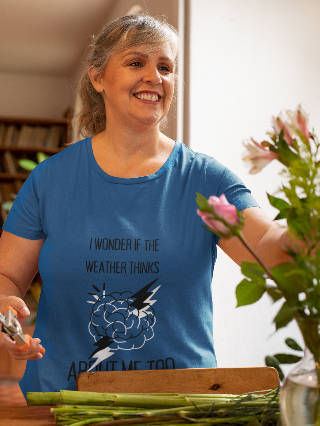 I Wonder If the Weather Thinks About Me Too T-Shirt | Funny Brain Lightning Graphic Tee - Mutantur Labs LLC