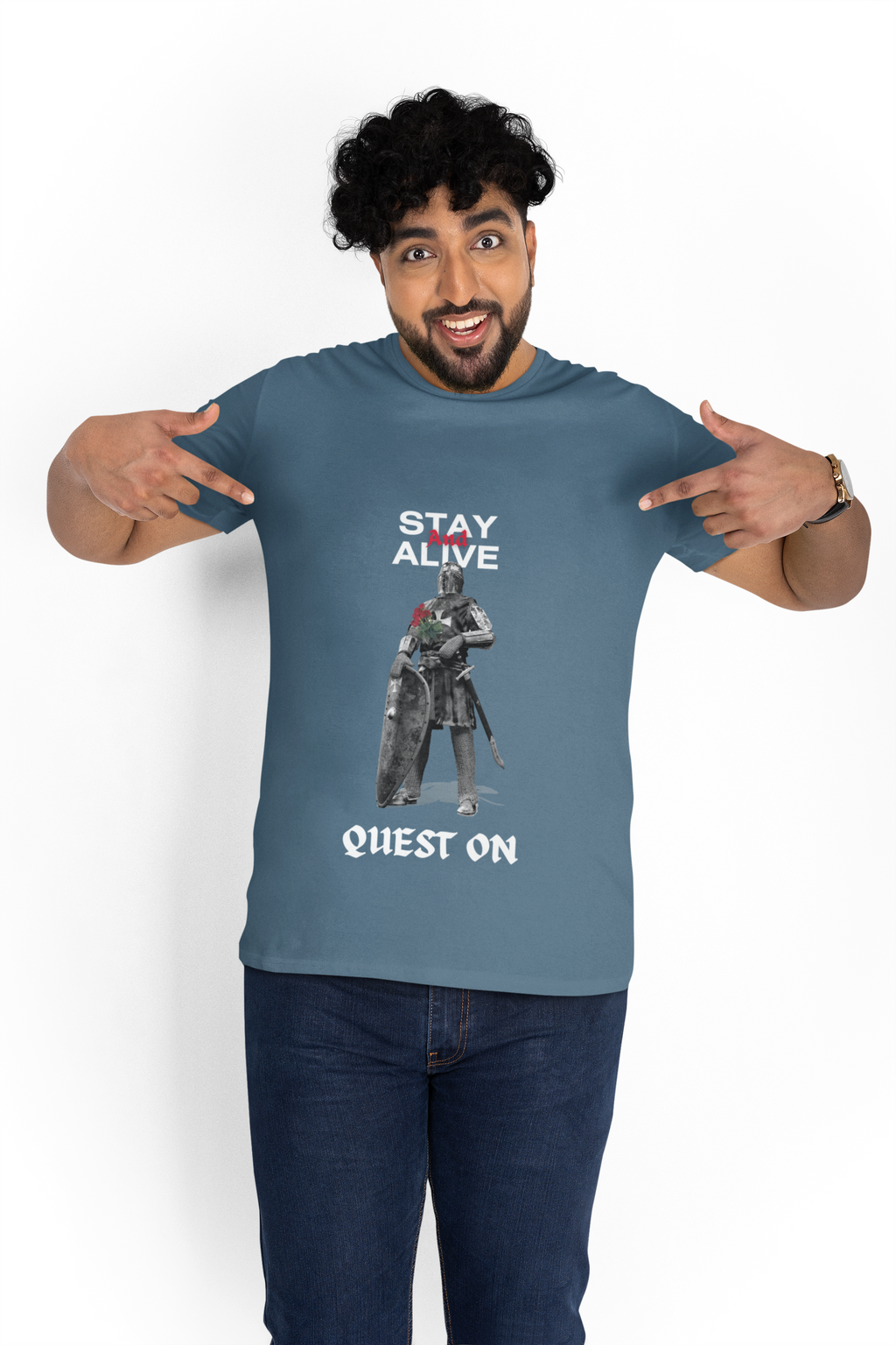 Stay Alive Quest On T-Shirt | Dark Fantasy Knight Gamer Tee - Mutantur Labs LLC