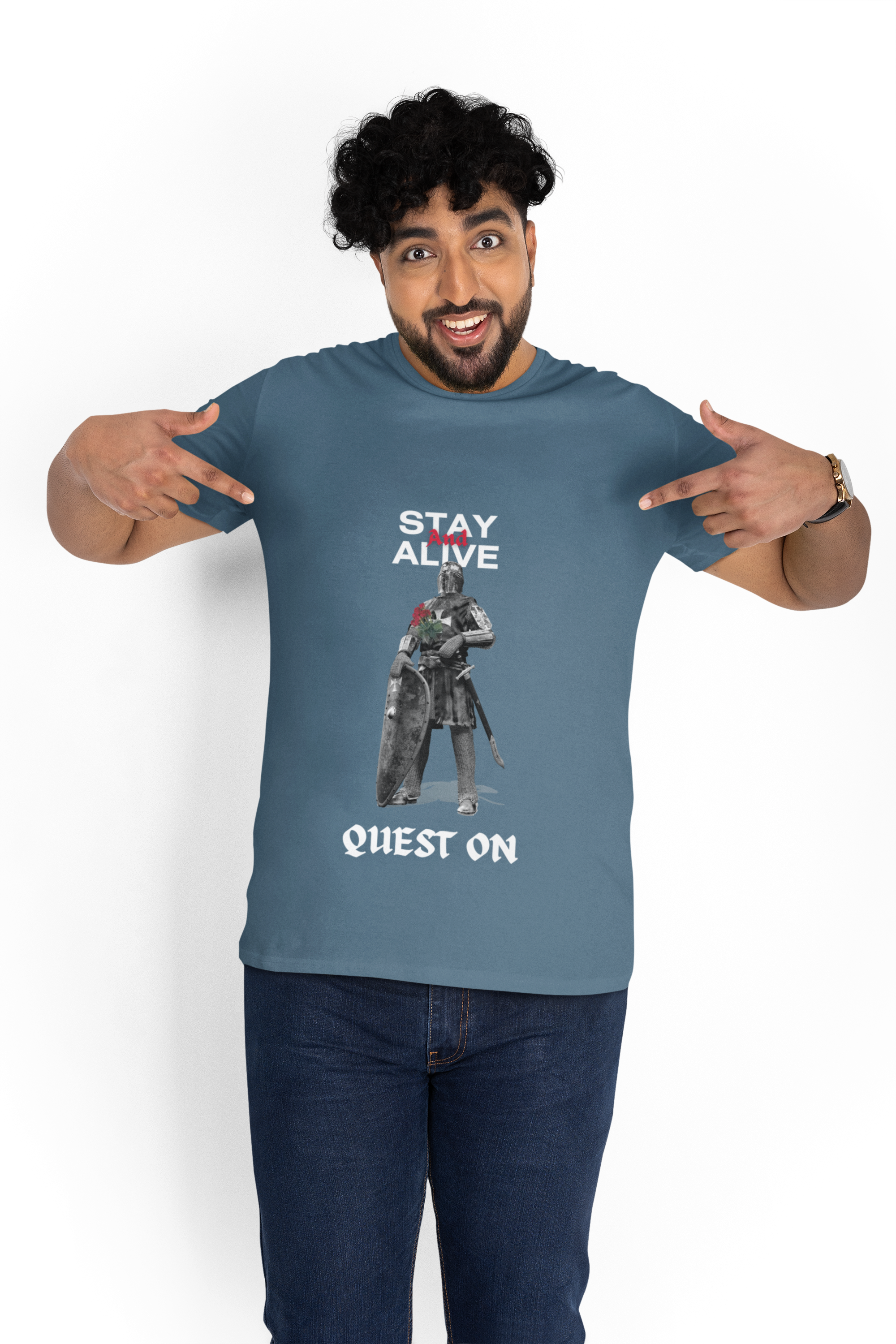 Stay Alive Quest On T-Shirt | Dark Fantasy Knight Gamer Tee - Mutantur Labs LLC