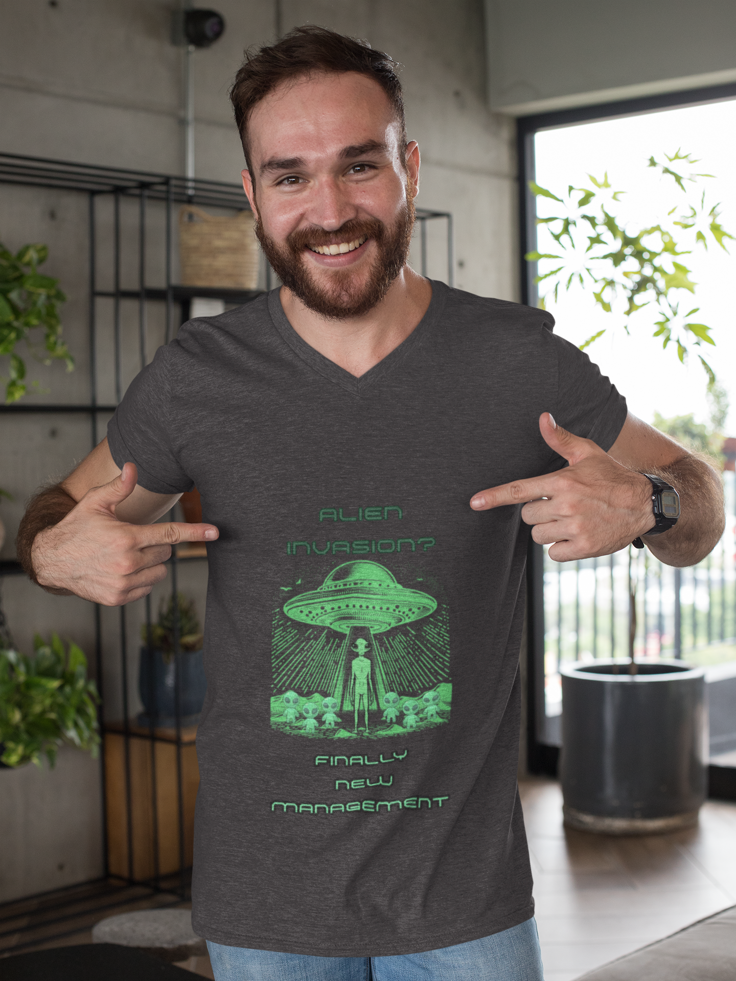 Alien Invasion: Finally New Management T-Shirt | Funny Alien Graphic Tee - Mutantur Labs LLC