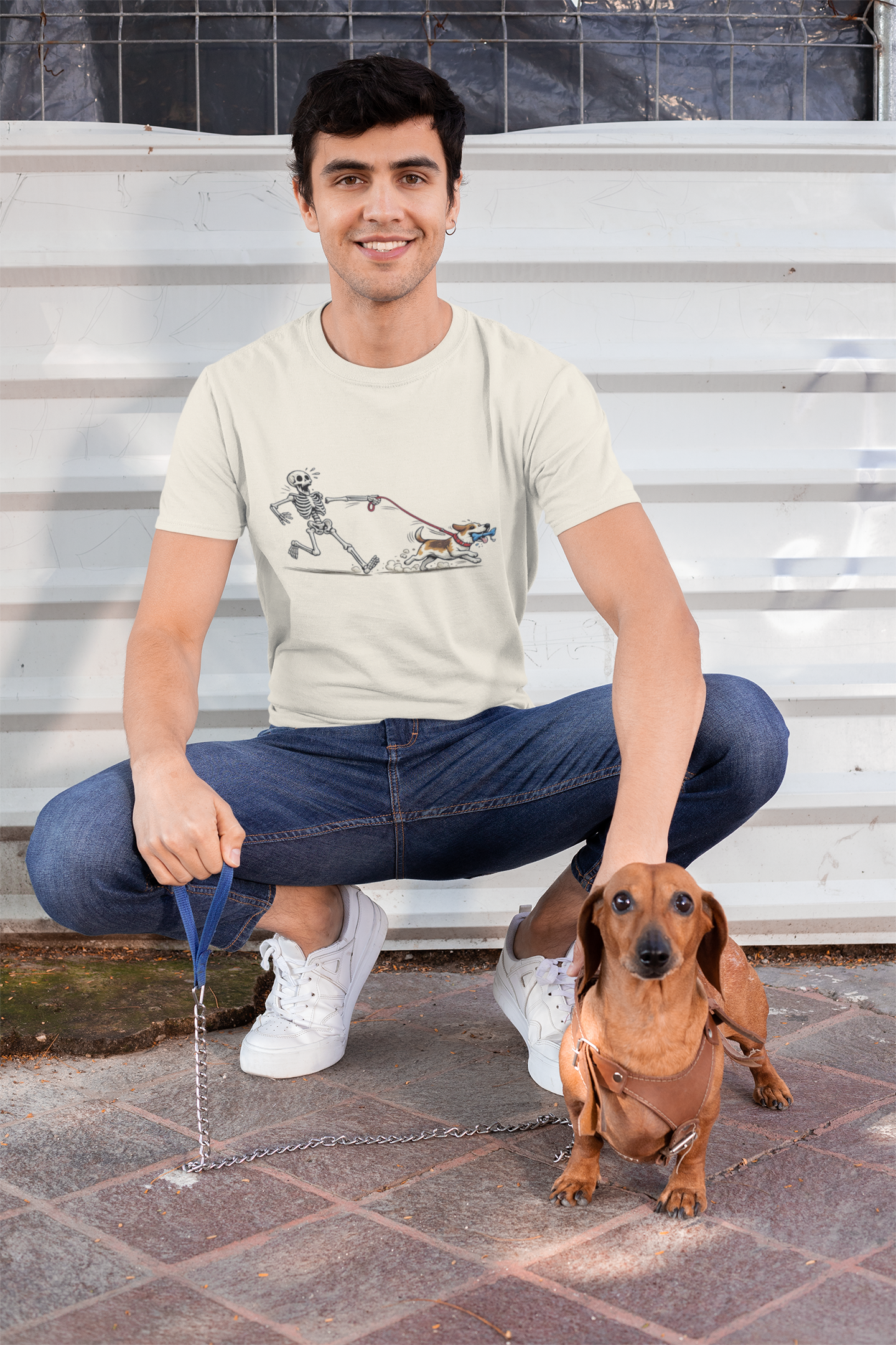 Skeleton Walking Dog T-Shirt | Funny Halloween Pet Graphic Tee - Mutantur Labs LLC